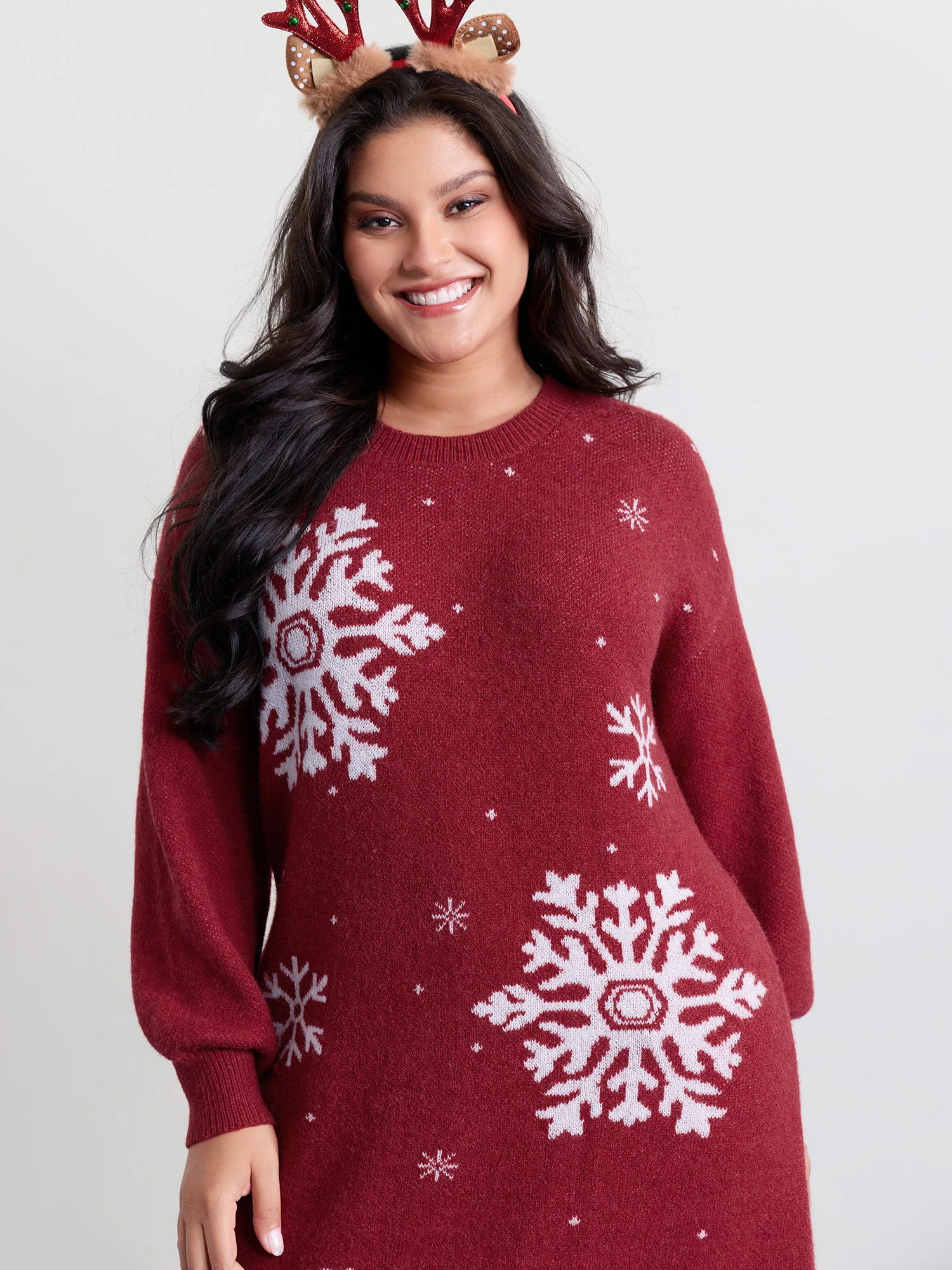 Snowflake Pattern Drop Shoulder Sweater Dress - Image 2