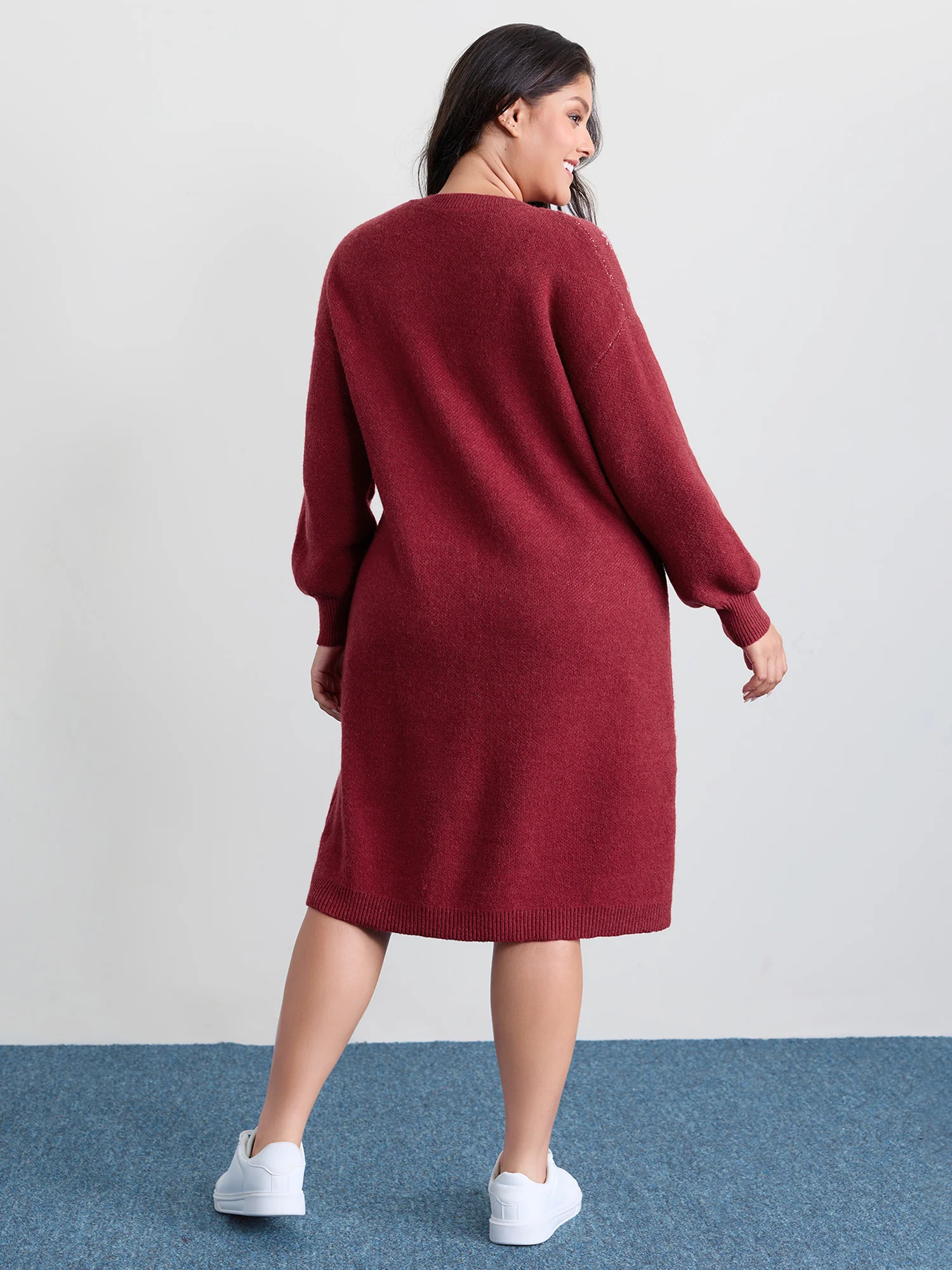 Snowflake Pattern Drop Shoulder Sweater Dress - Image 4