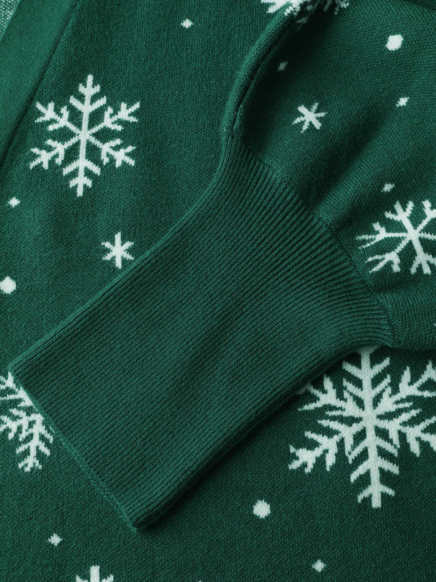Snowflake Pattern Pockets Curvy Hem Knit Cardigan - Image 6
