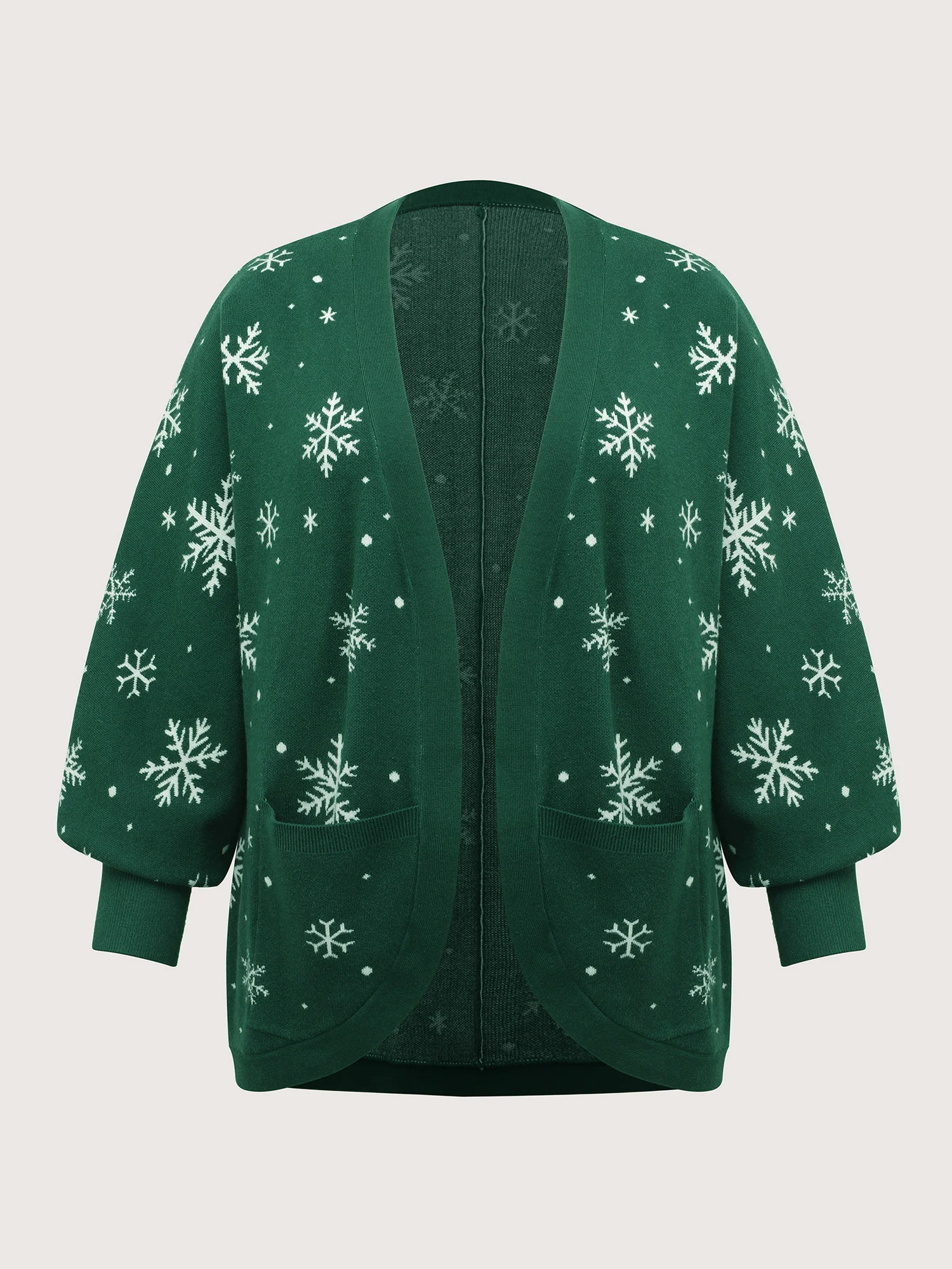 Snowflake Pattern Pockets Curvy Hem Knit Cardigan - Image 7