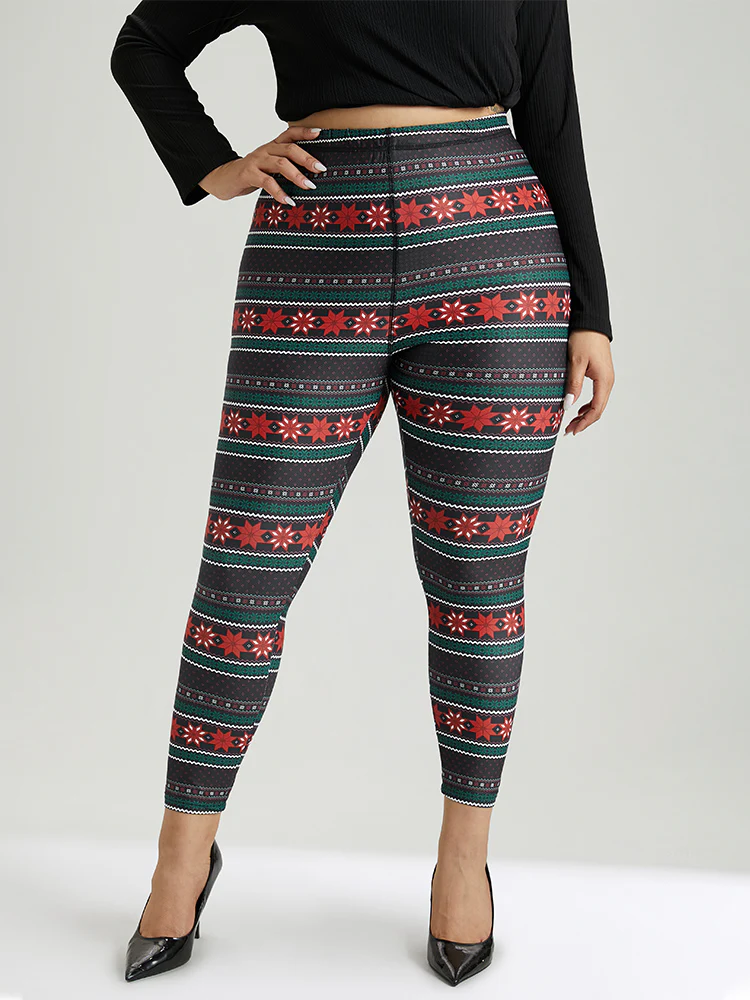 Snowflake Striped Very Stretchy Ankle Leggings - Image 2