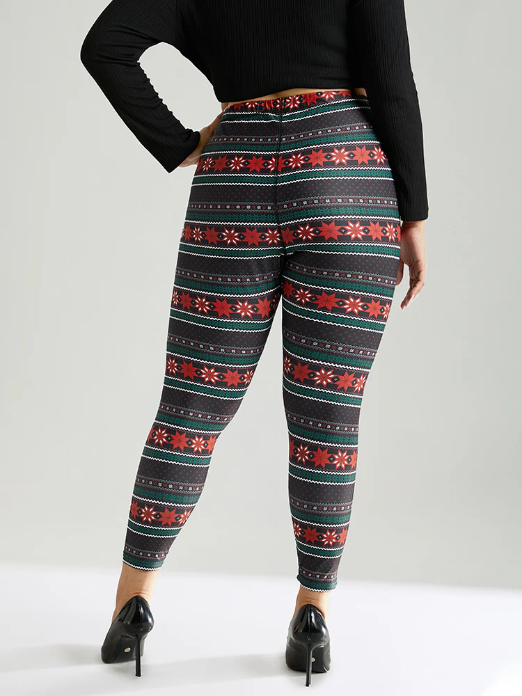 Snowflake Striped Very Stretchy Ankle Leggings - Image 3