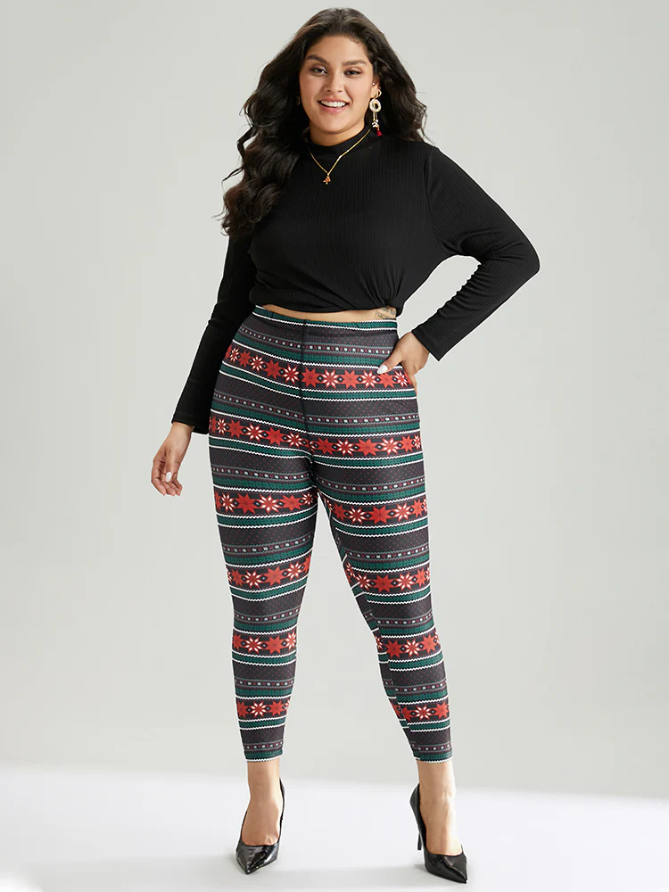 Snowflake Striped Very Stretchy Ankle Leggings - Image 4