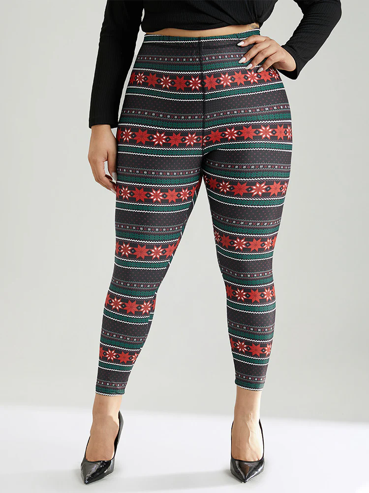 Snowflake Striped Very Stretchy Ankle Leggings - Image 5