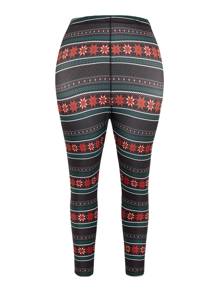 Snowflake Striped Very Stretchy Ankle Leggings - Image 8