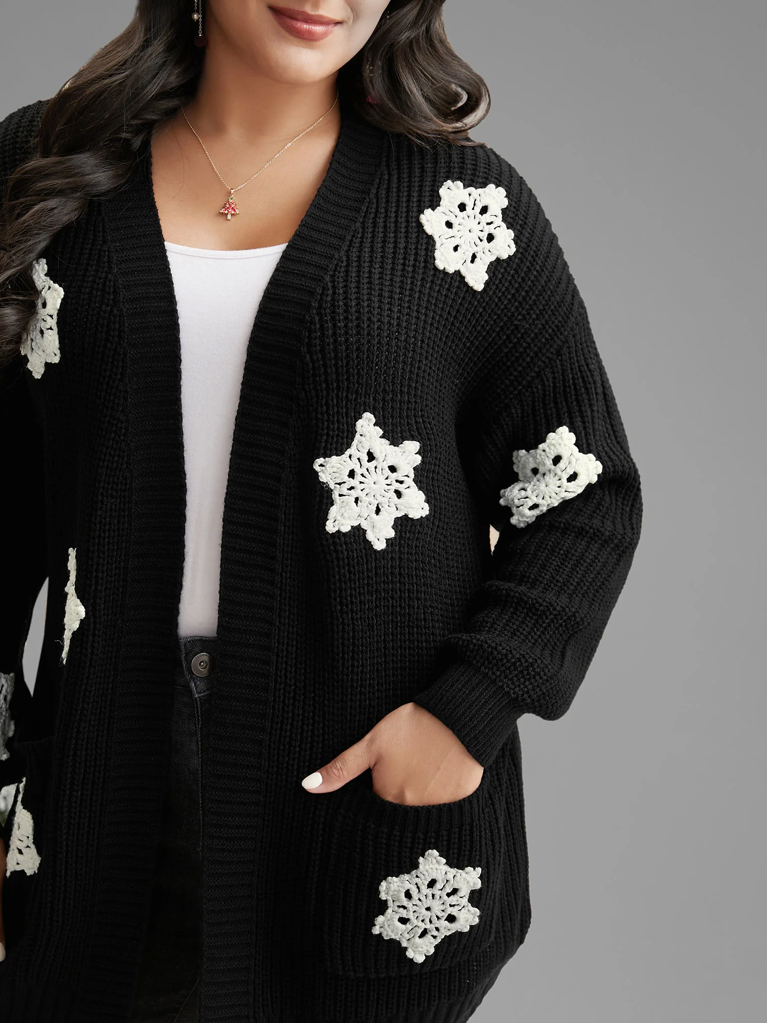 Snowflakes Embroidered Open Cardigan - Image 3