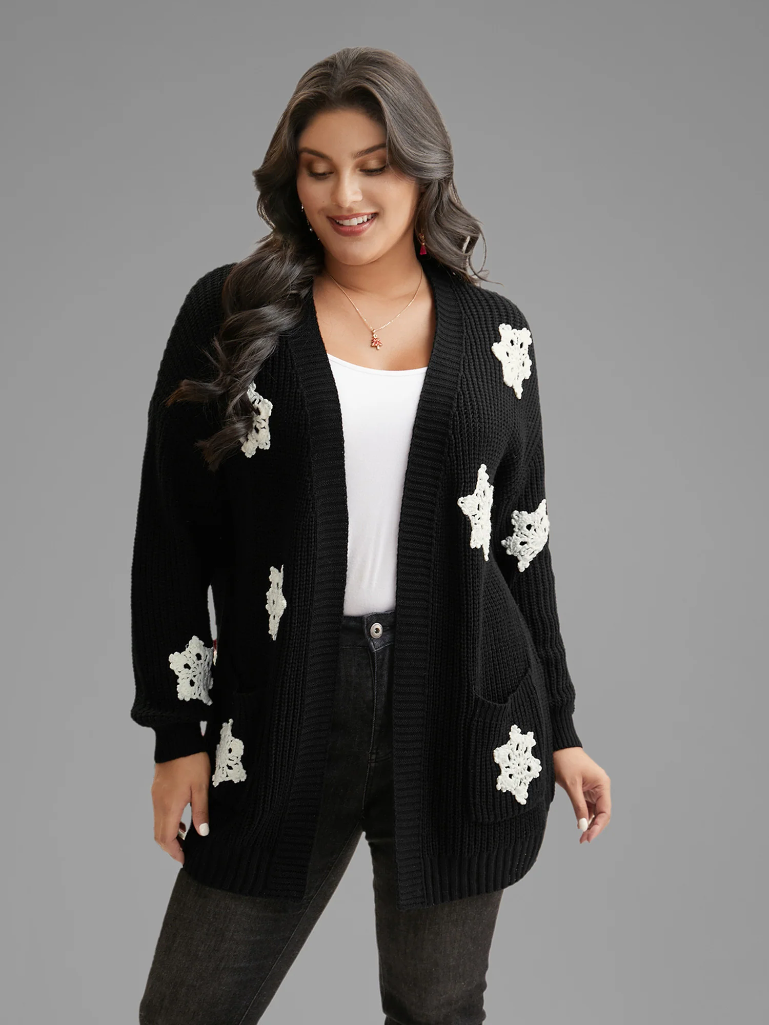 Snowflakes Embroidered Open Cardigan - Image 4