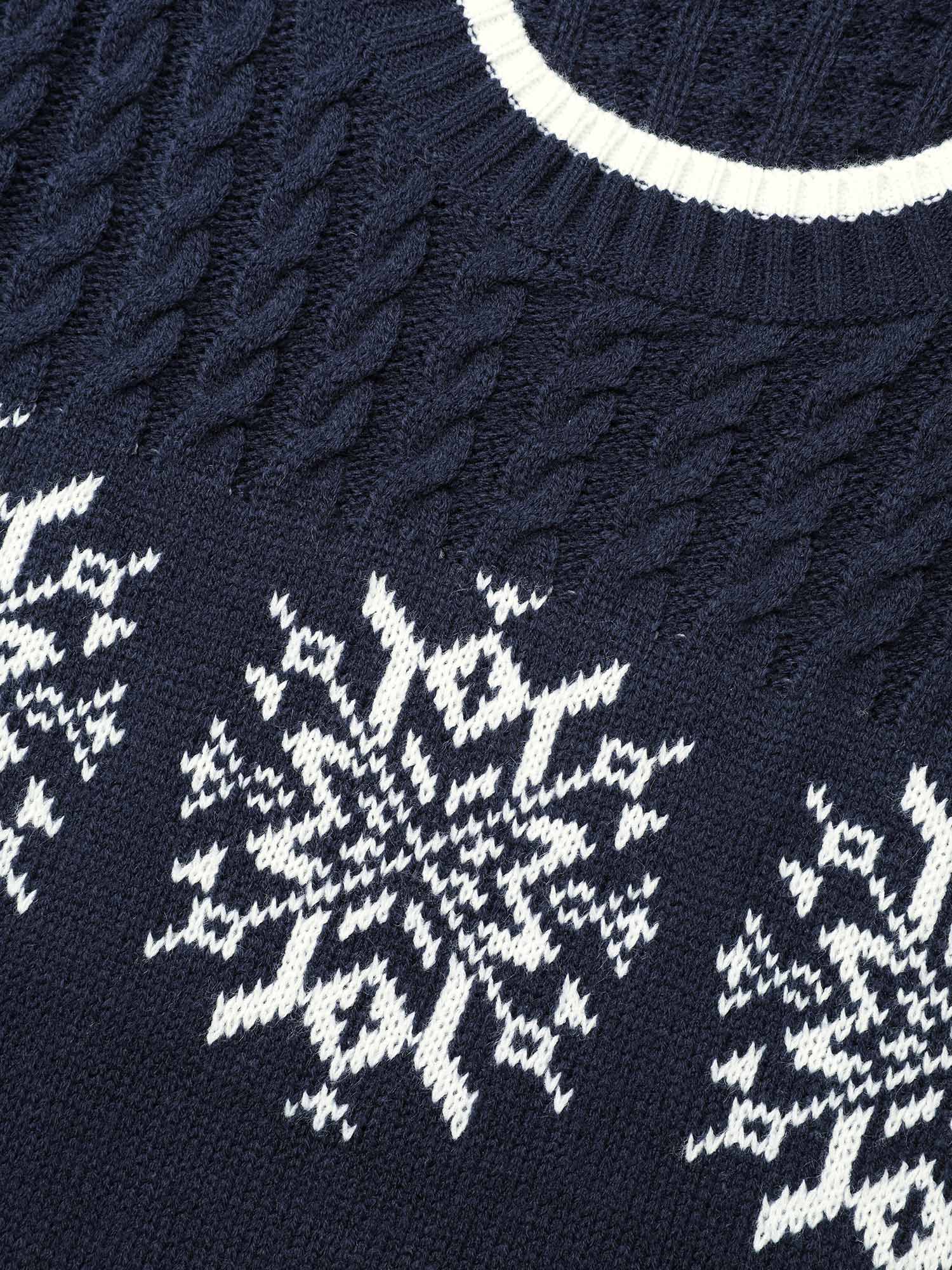 Snowflakes Pattern Contrast Round Neck Pullover - Image 5