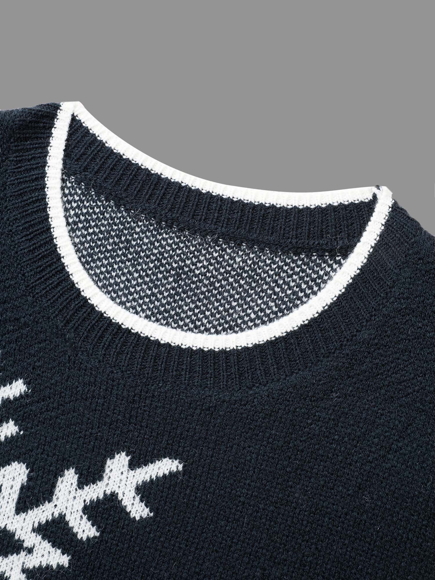 Snowflakes Pattern Contrasting Hem Pullover - Image 7