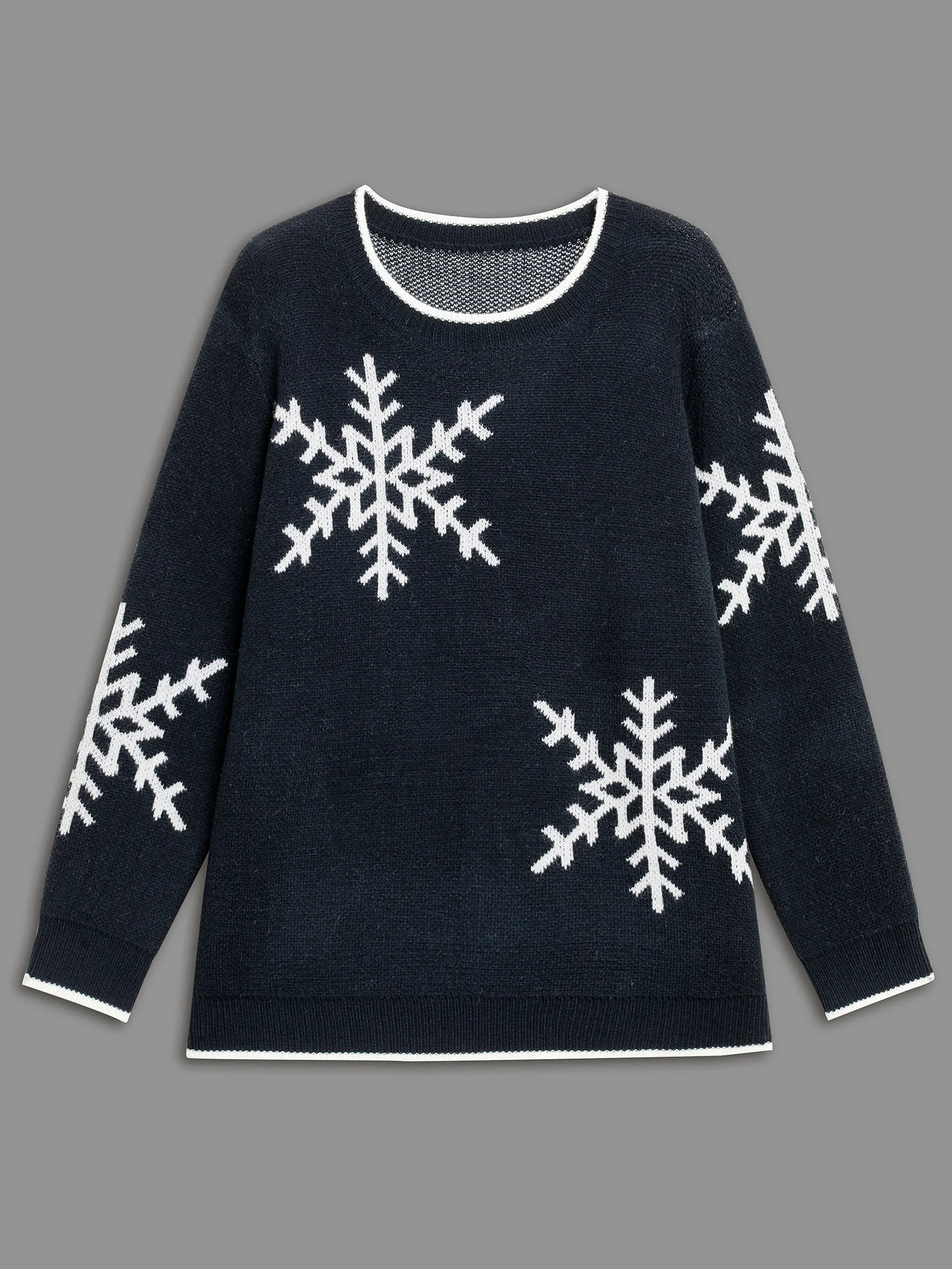 Snowflakes Pattern Contrasting Hem Pullover - Image 8
