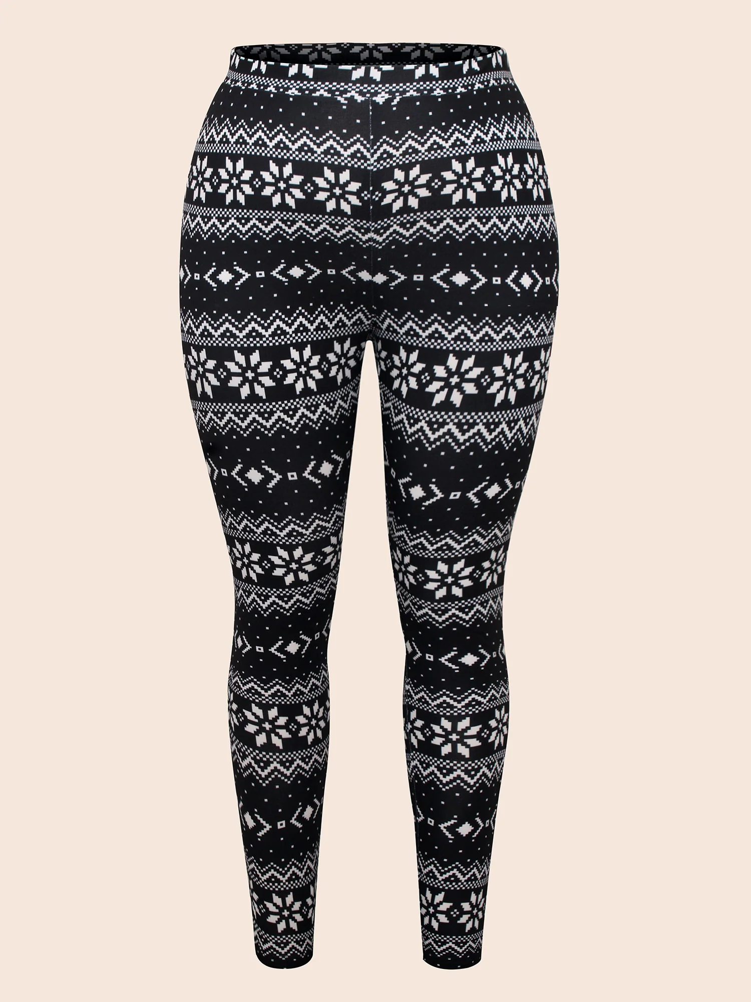 Snowflakes Printed High-Waist Stretchy Leggings - Image 8