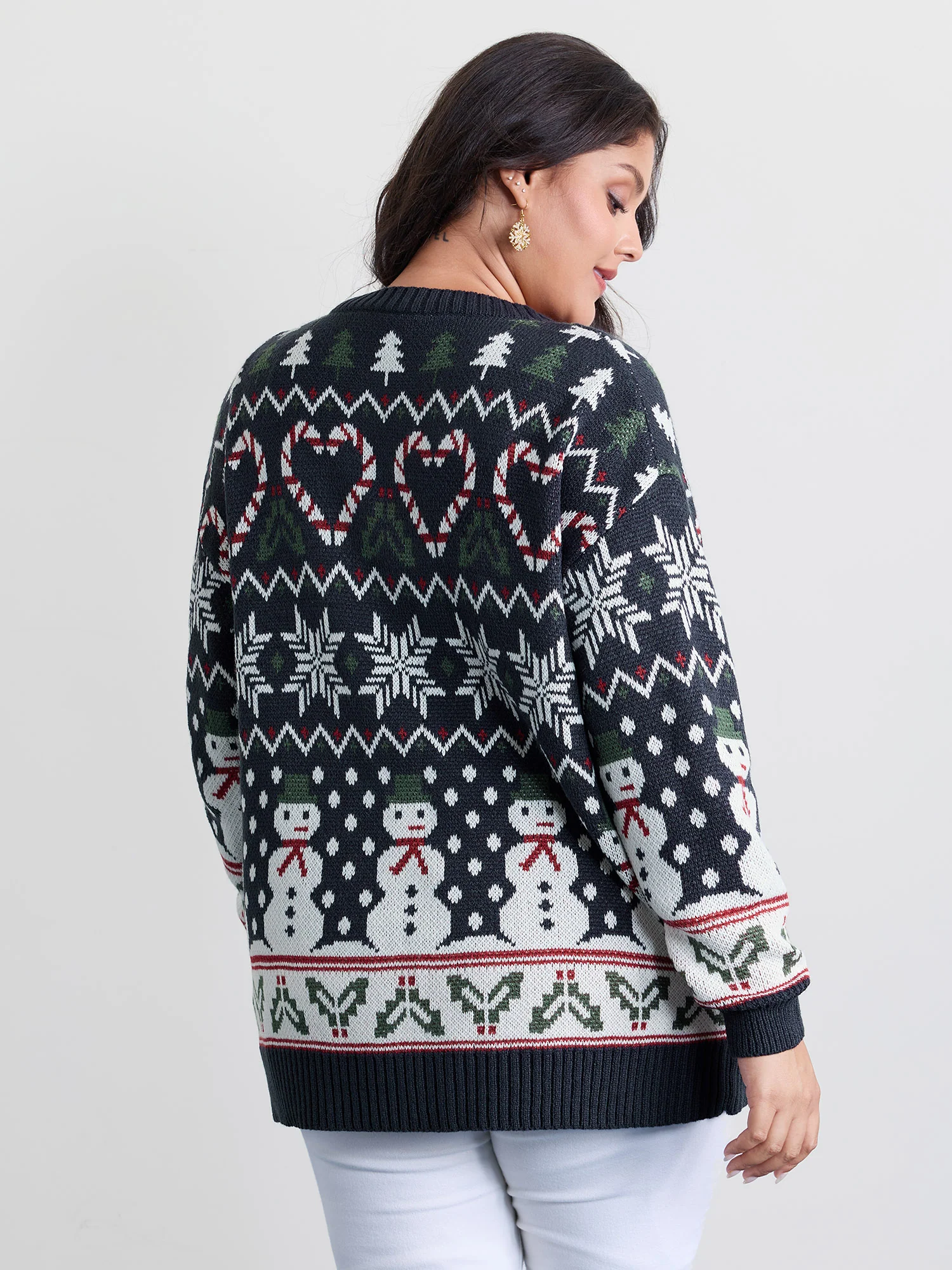 Snowman Holiday Jacquard Pockets Knit Cardigan - Image 6