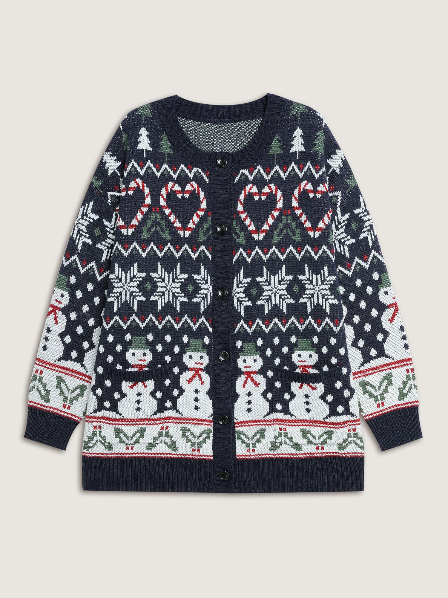 Snowman Holiday Jacquard Pockets Knit Cardigan - Image 7