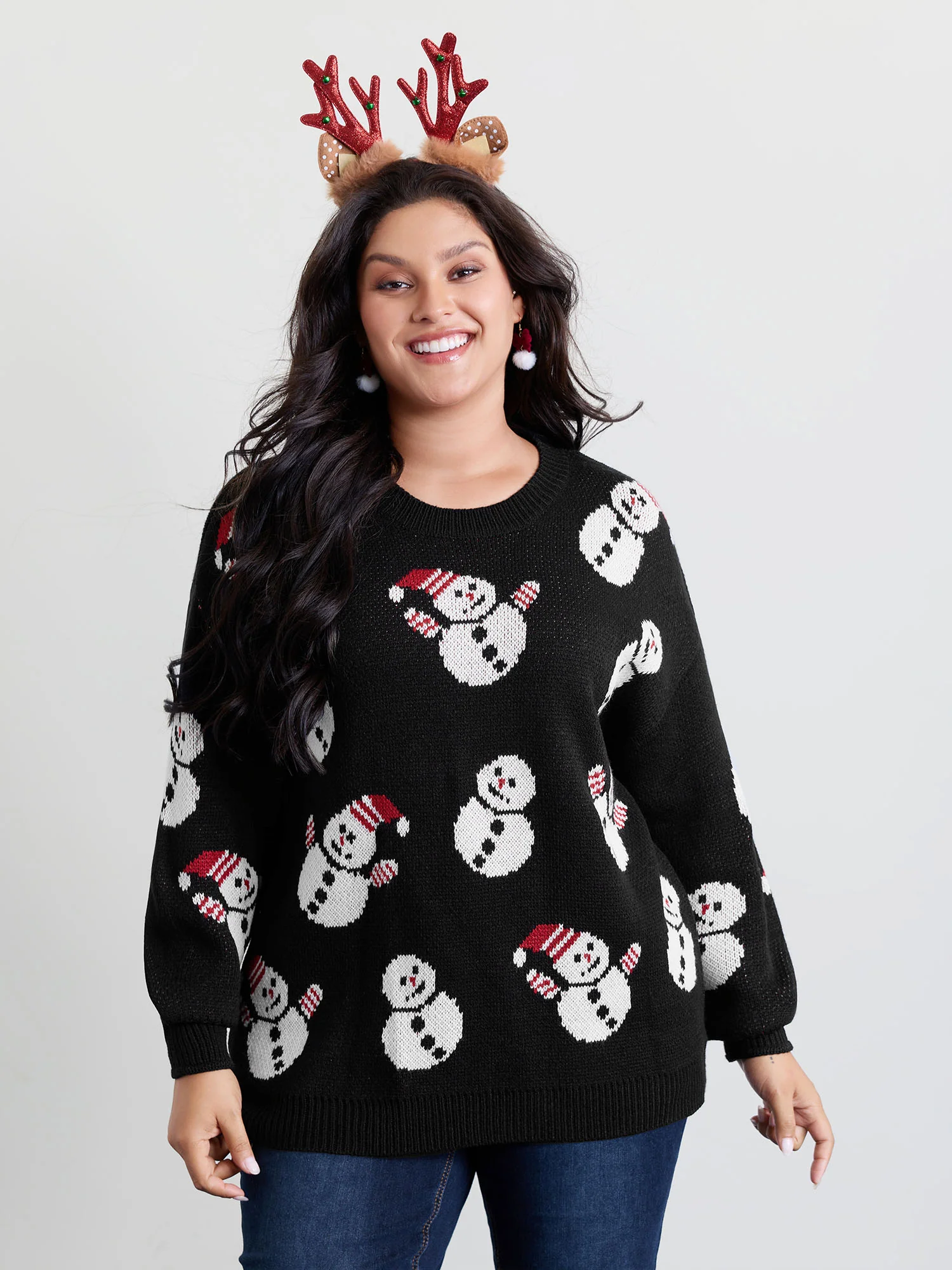 Snowman Jacquard Round Neck Pullover - Image 2