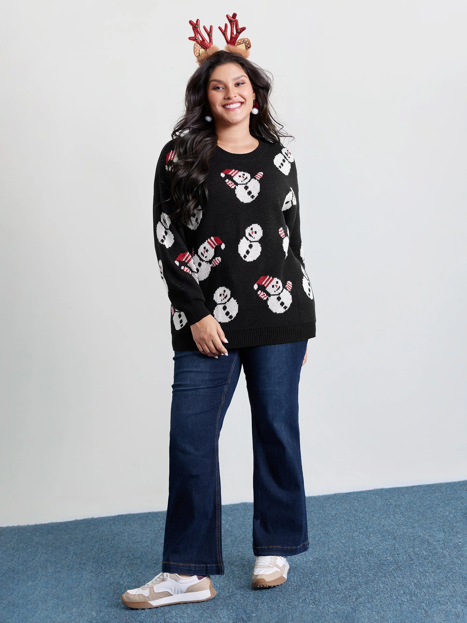 Snowman Jacquard Round Neck Pullover - Image 3