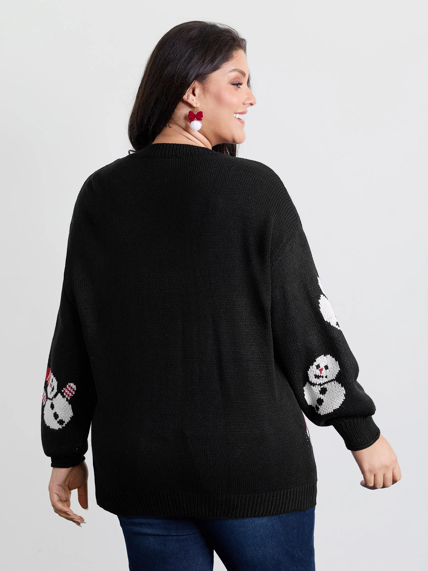 Snowman Jacquard Round Neck Pullover - Image 4