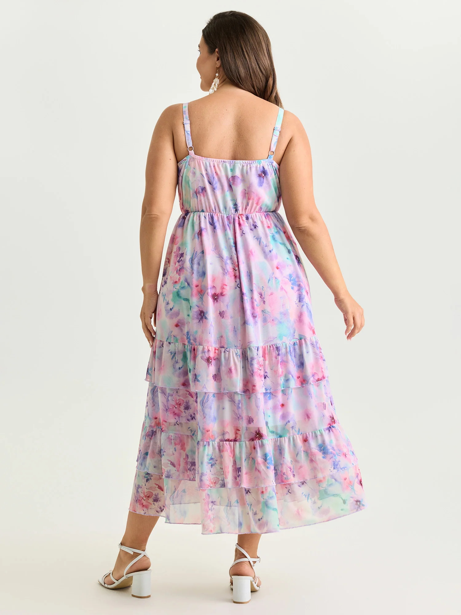 Soft Floral Mesh Print Flowy Maxi Dress - Image 4