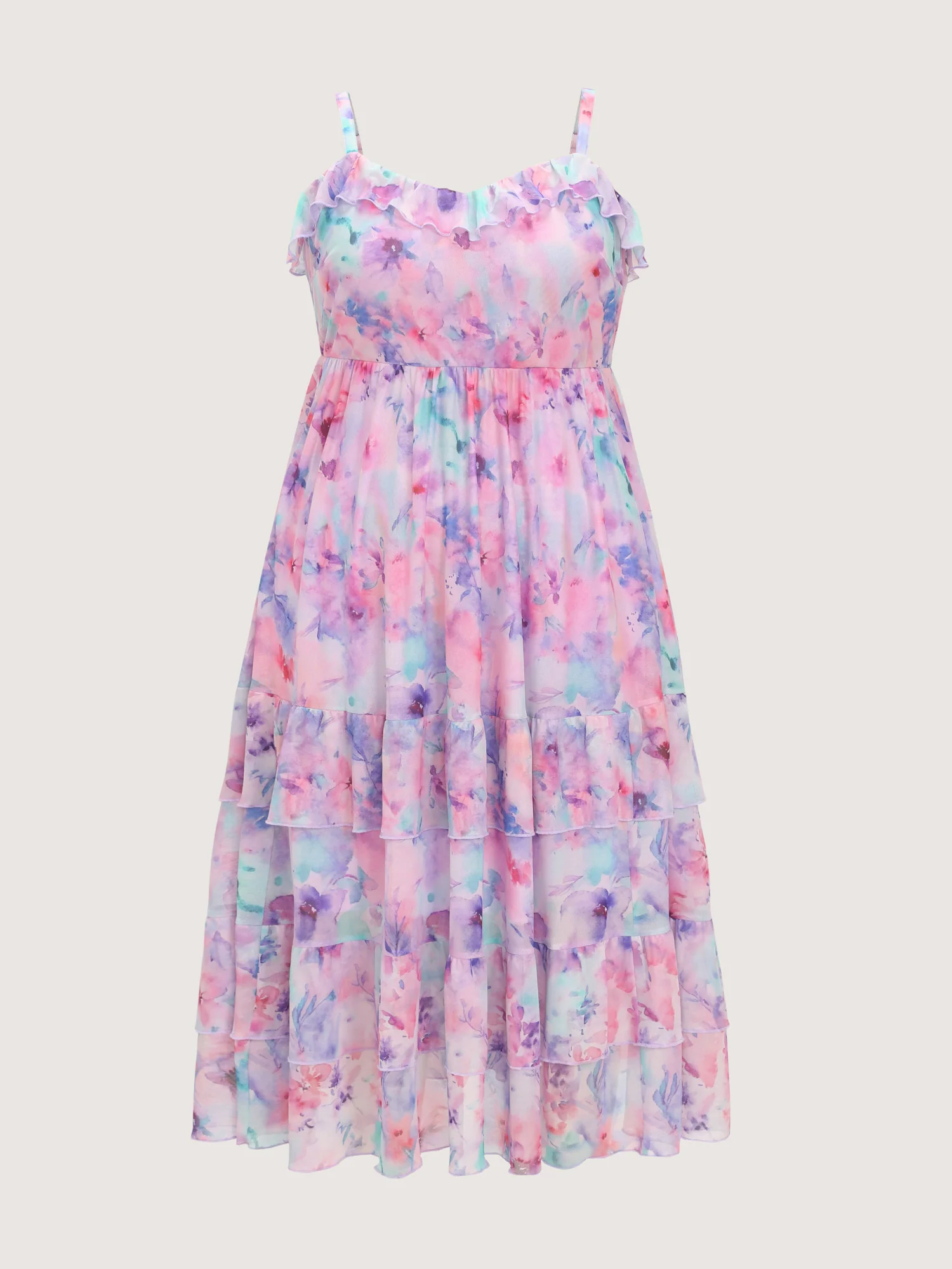 Soft Floral Mesh Print Flowy Maxi Dress - Image 5