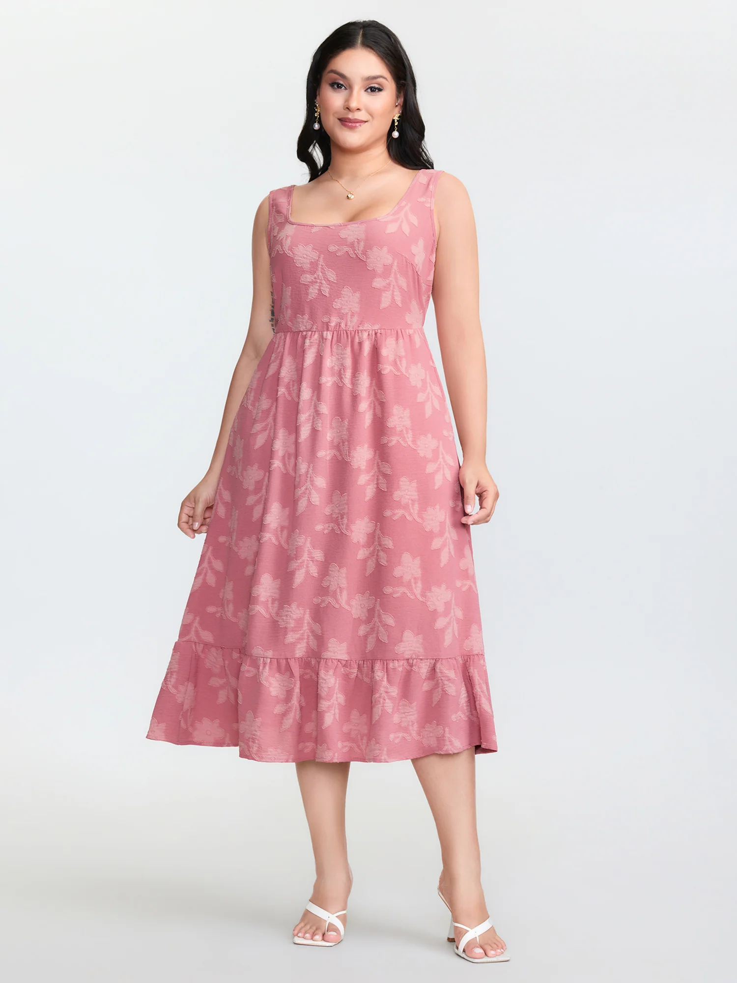 Soft Floral Pattern Ruffled Hem Midi Dress - Image 3