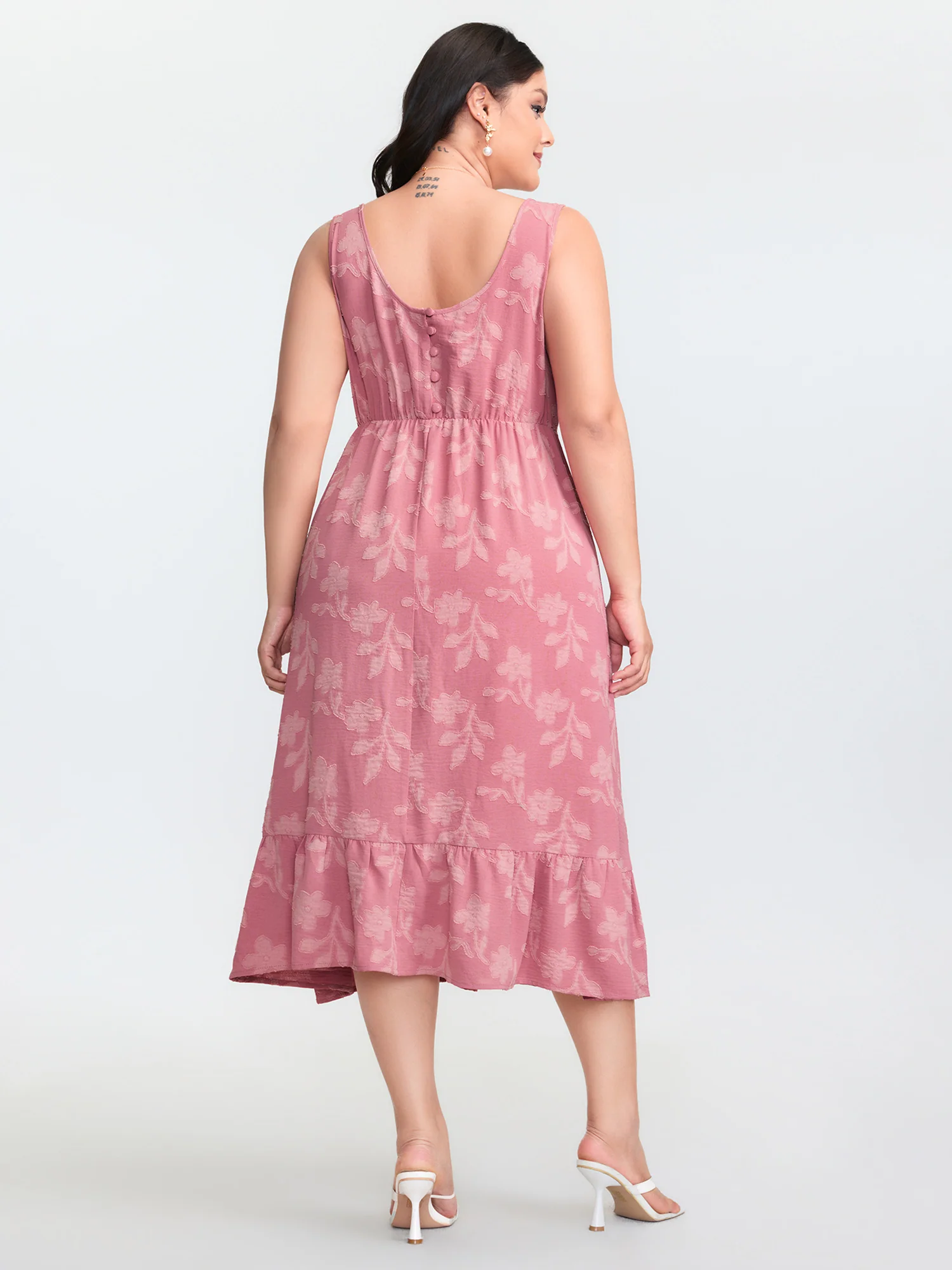 Soft Floral Pattern Ruffled Hem Midi Dress - Image 5