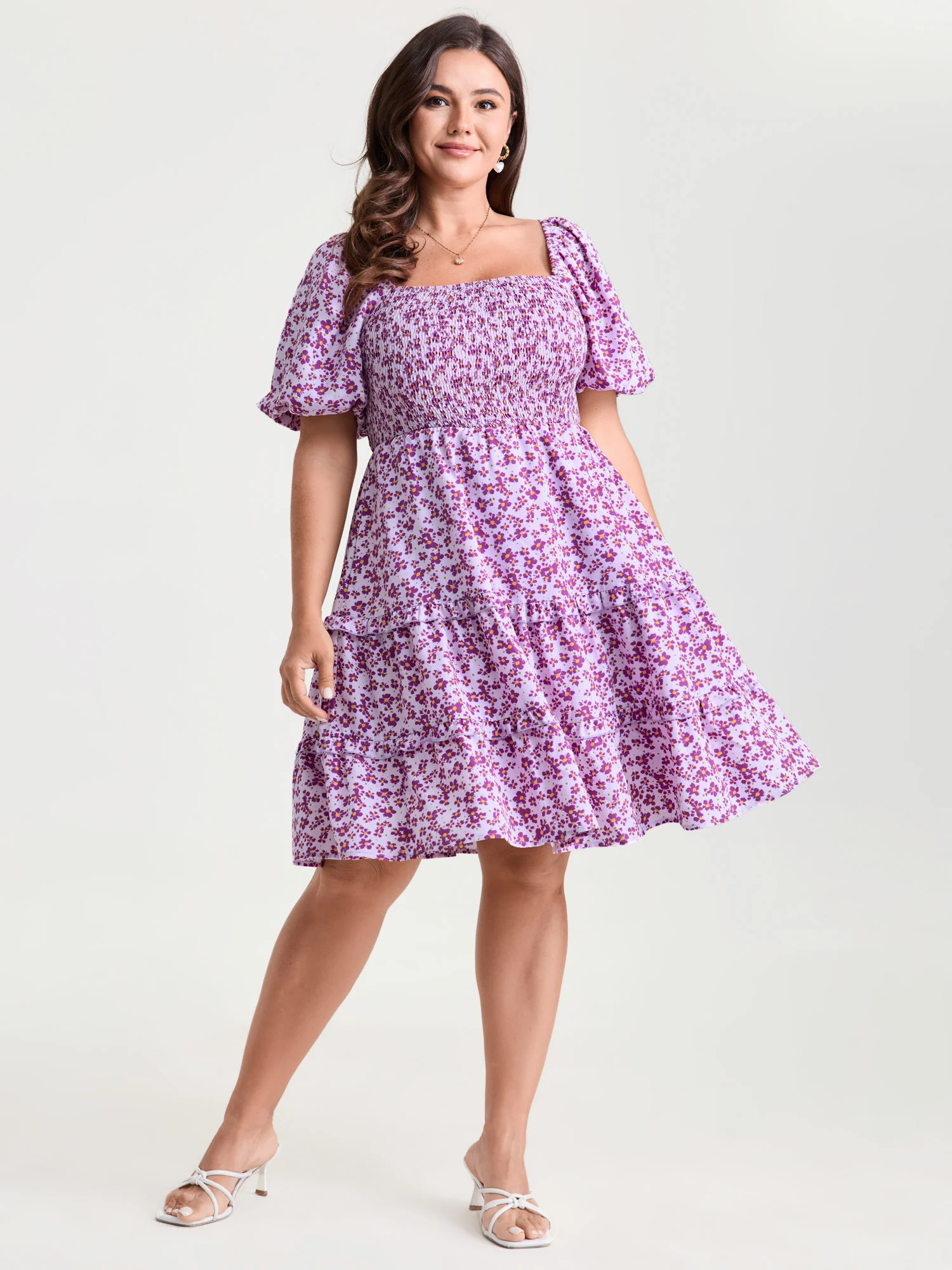 Soft Floral Print Cinched-Waist Mini Dress - Image 3