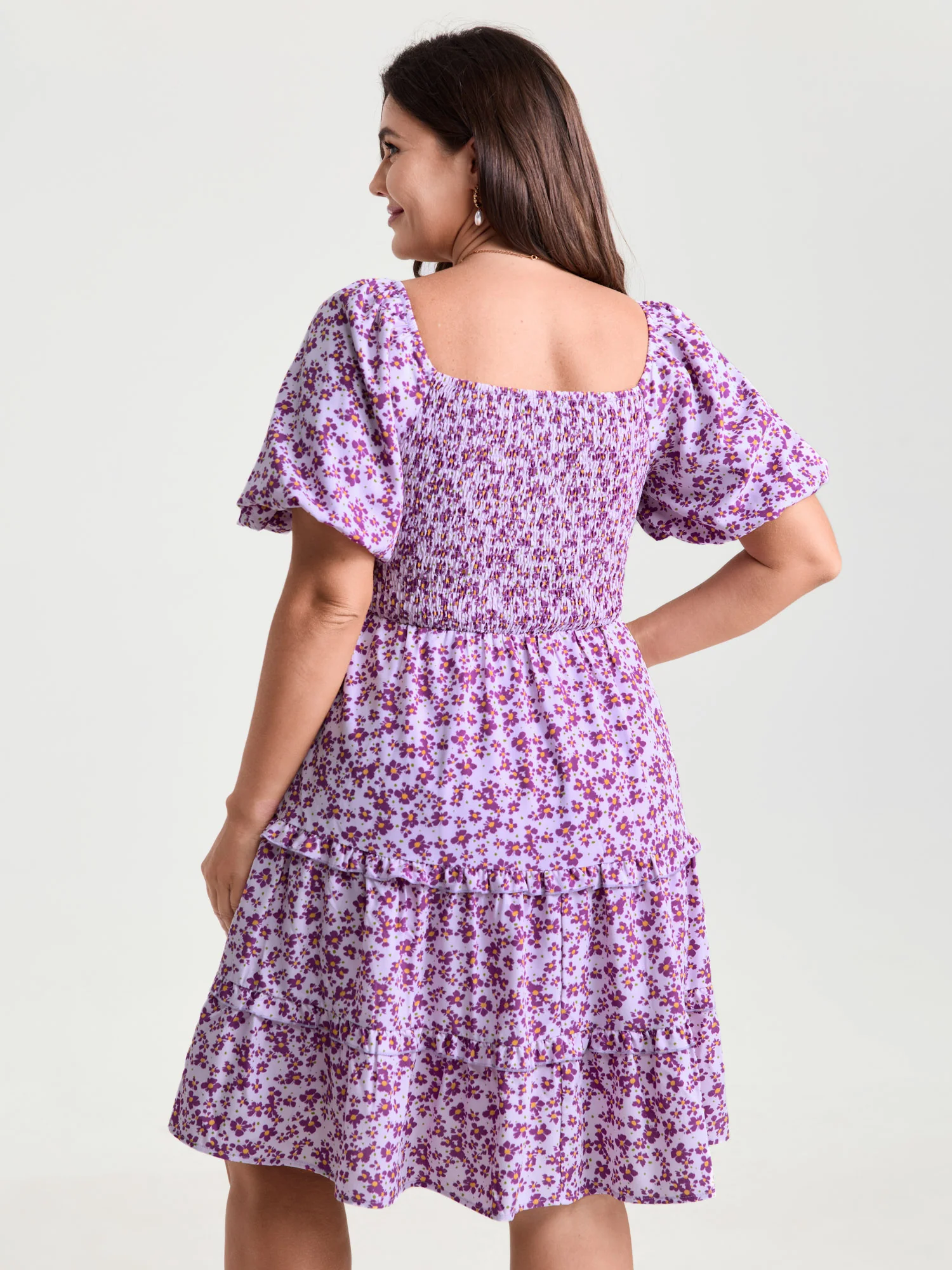 Soft Floral Print Cinched-Waist Mini Dress - Image 4