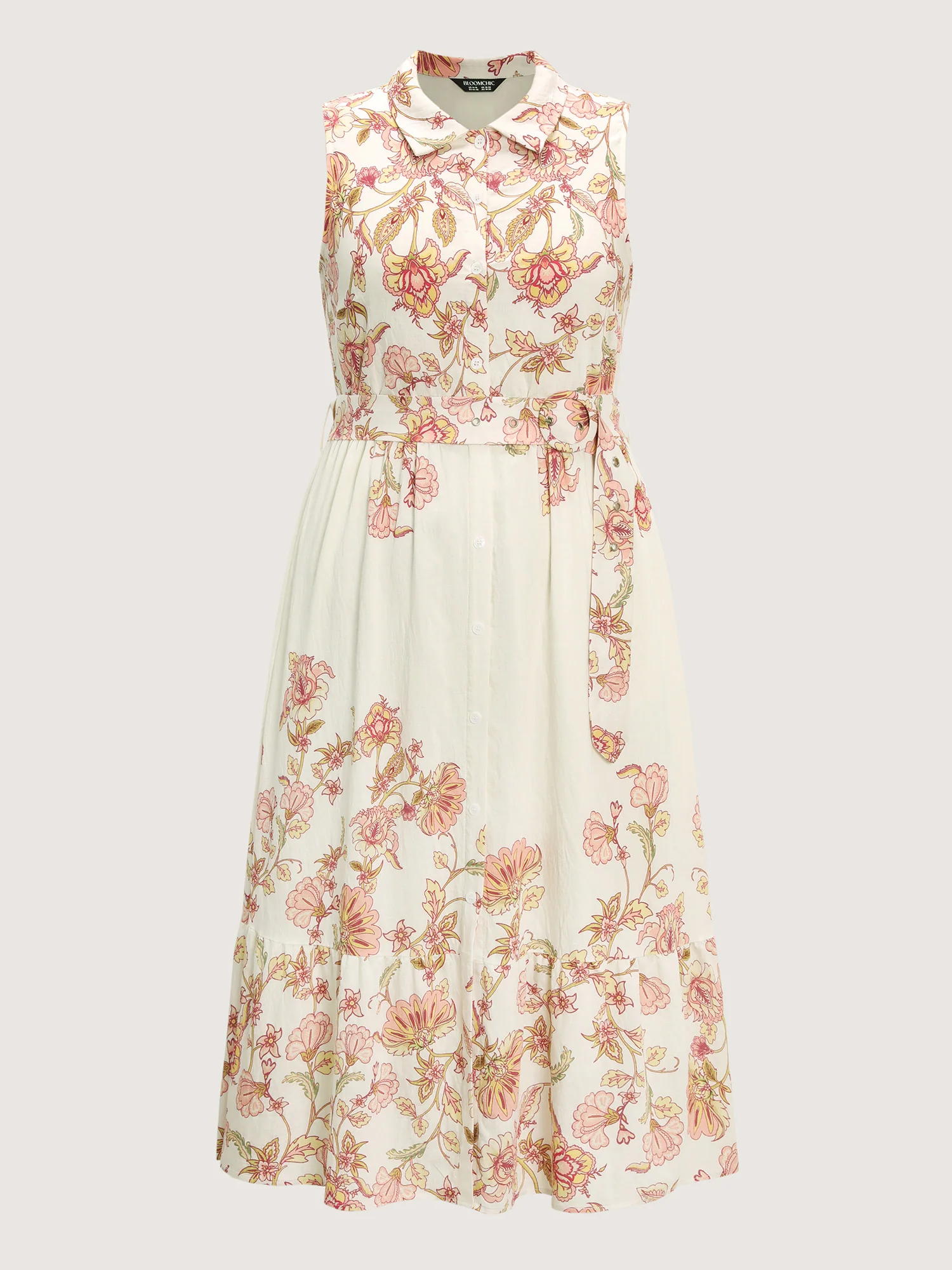 Soft Floral Print Collar Slit Midi Dress - Image 7