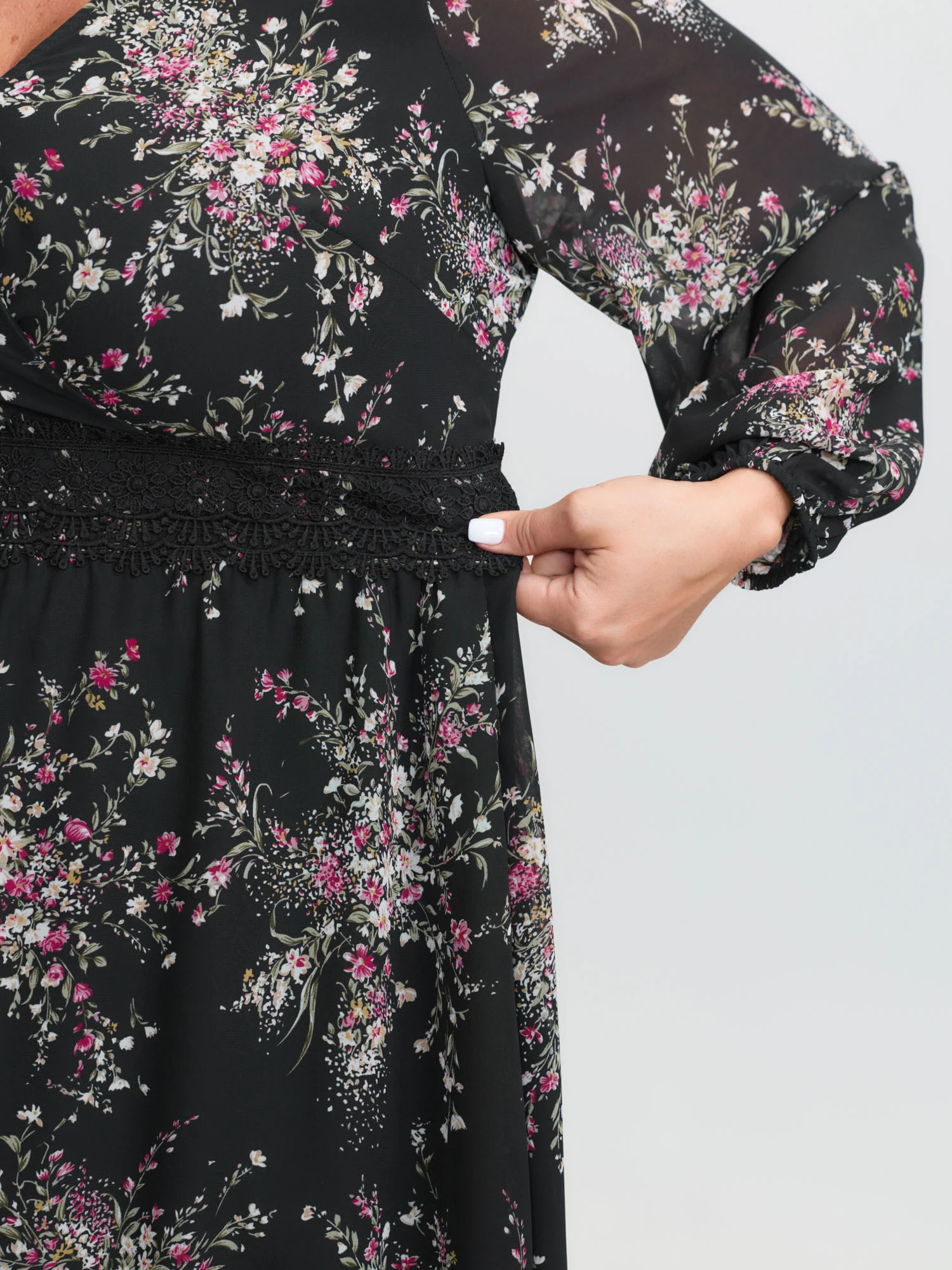 Soft Floral Print Lace Trim Midi Dress - Image 5