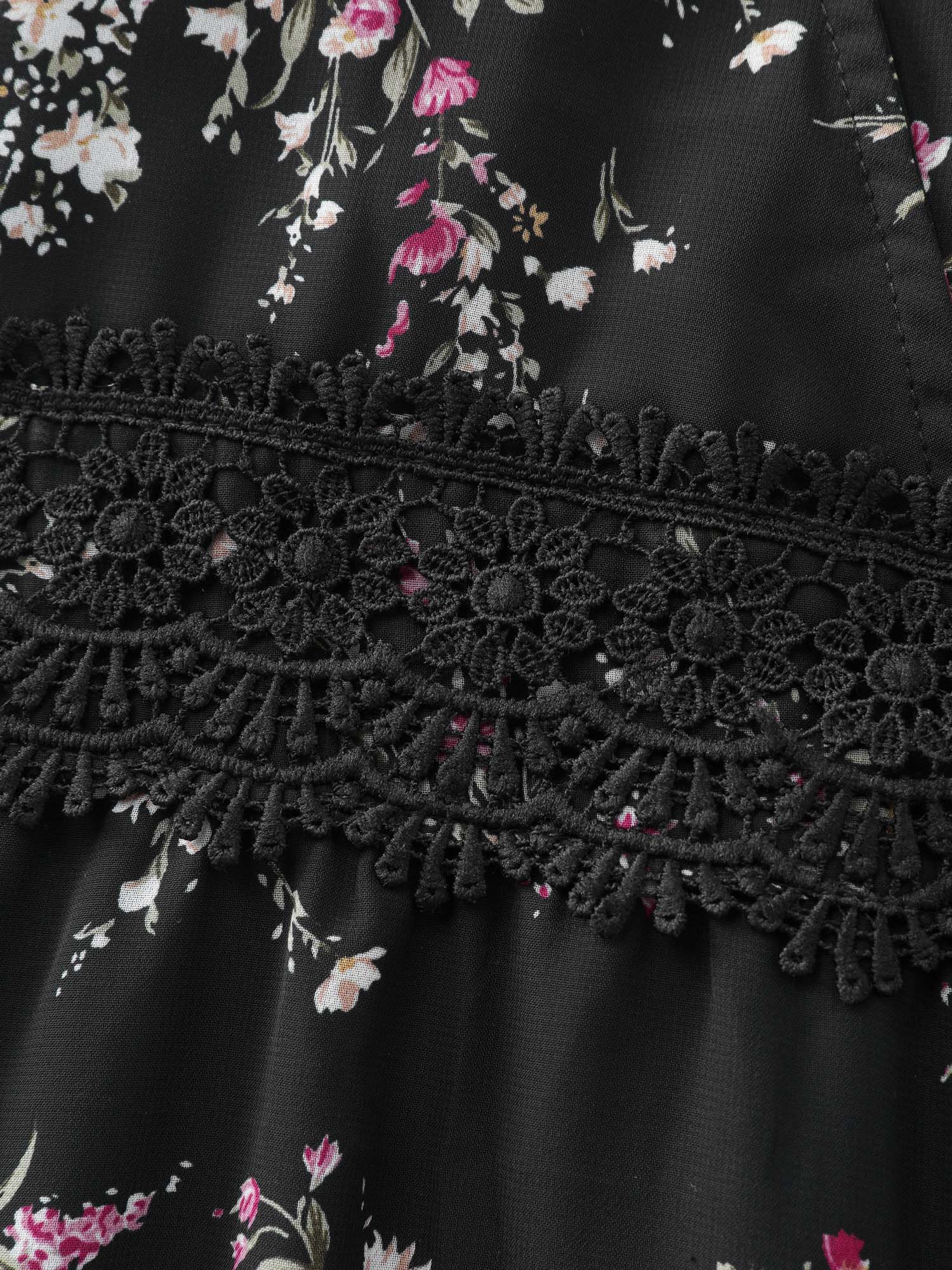 Soft Floral Print Lace Trim Midi Dress - Image 8