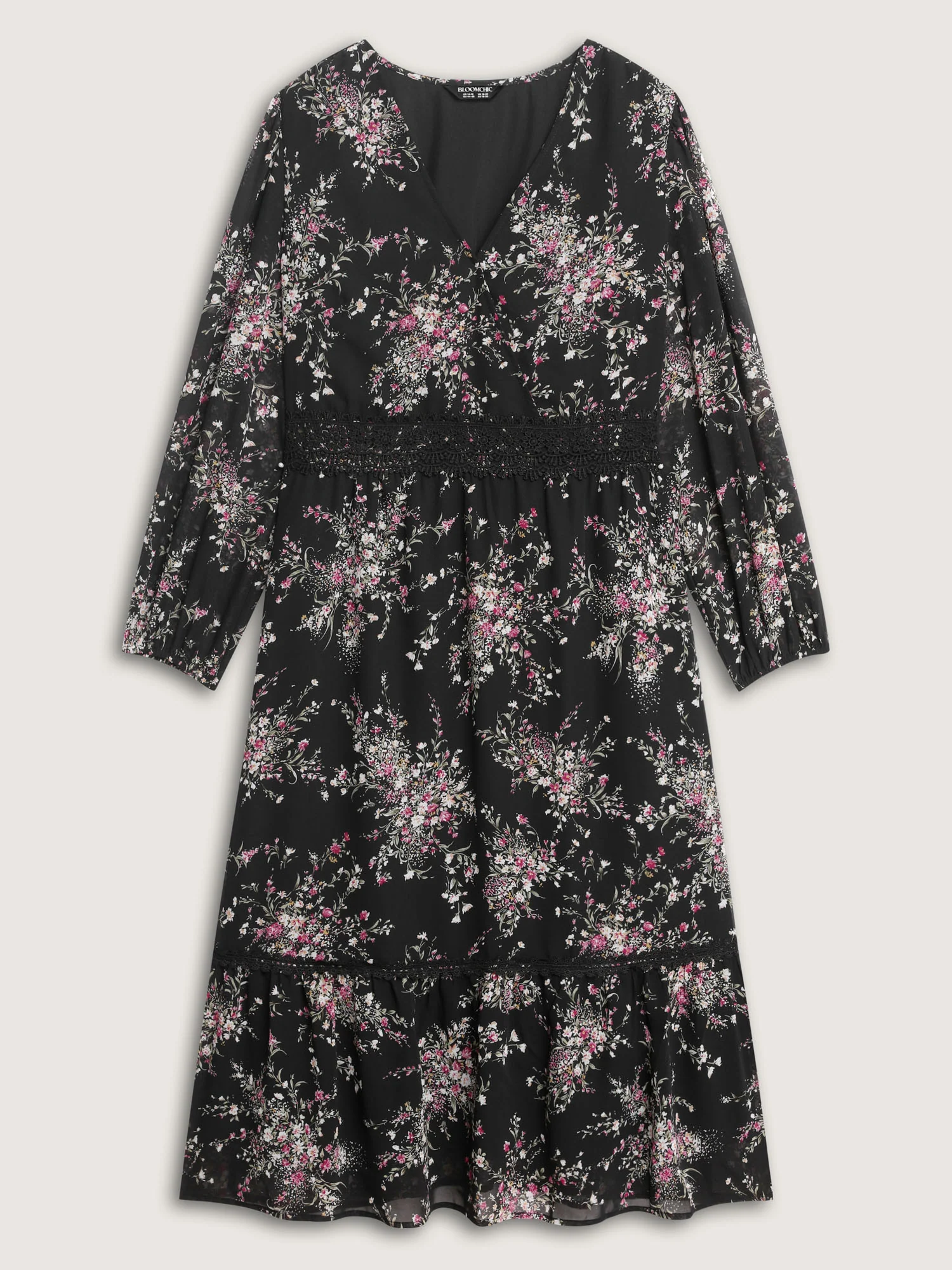 Soft Floral Print Lace Trim Midi Dress - Image 9