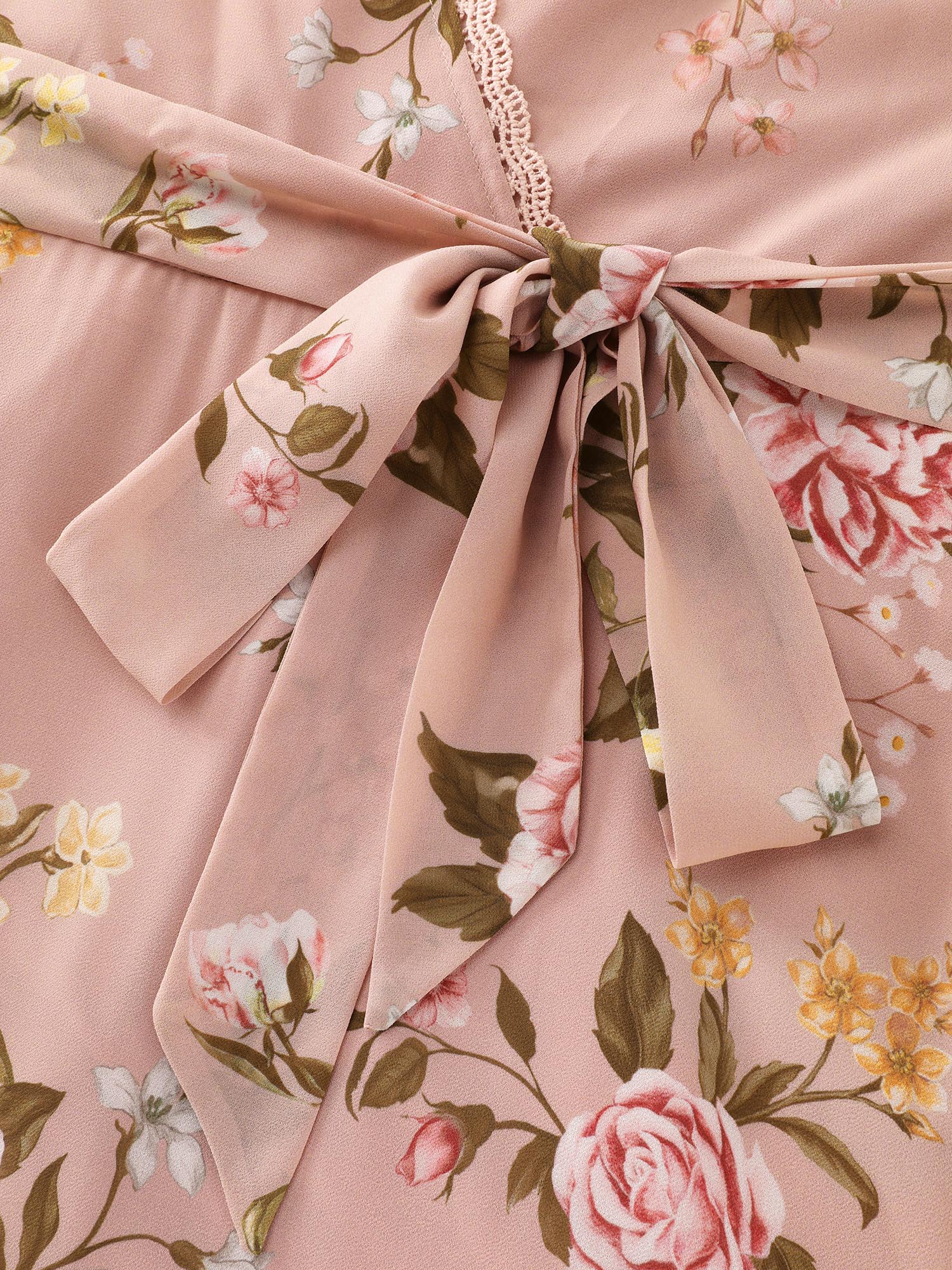 Soft Floral Print Lotus Leaf Hem Midi Dress - Image 6