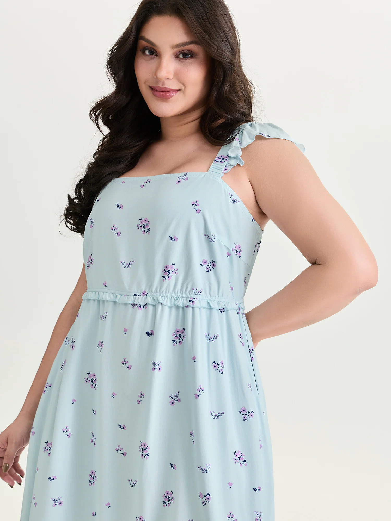 Soft Floral Print Ruffled Detail Mini Dress - Image 2