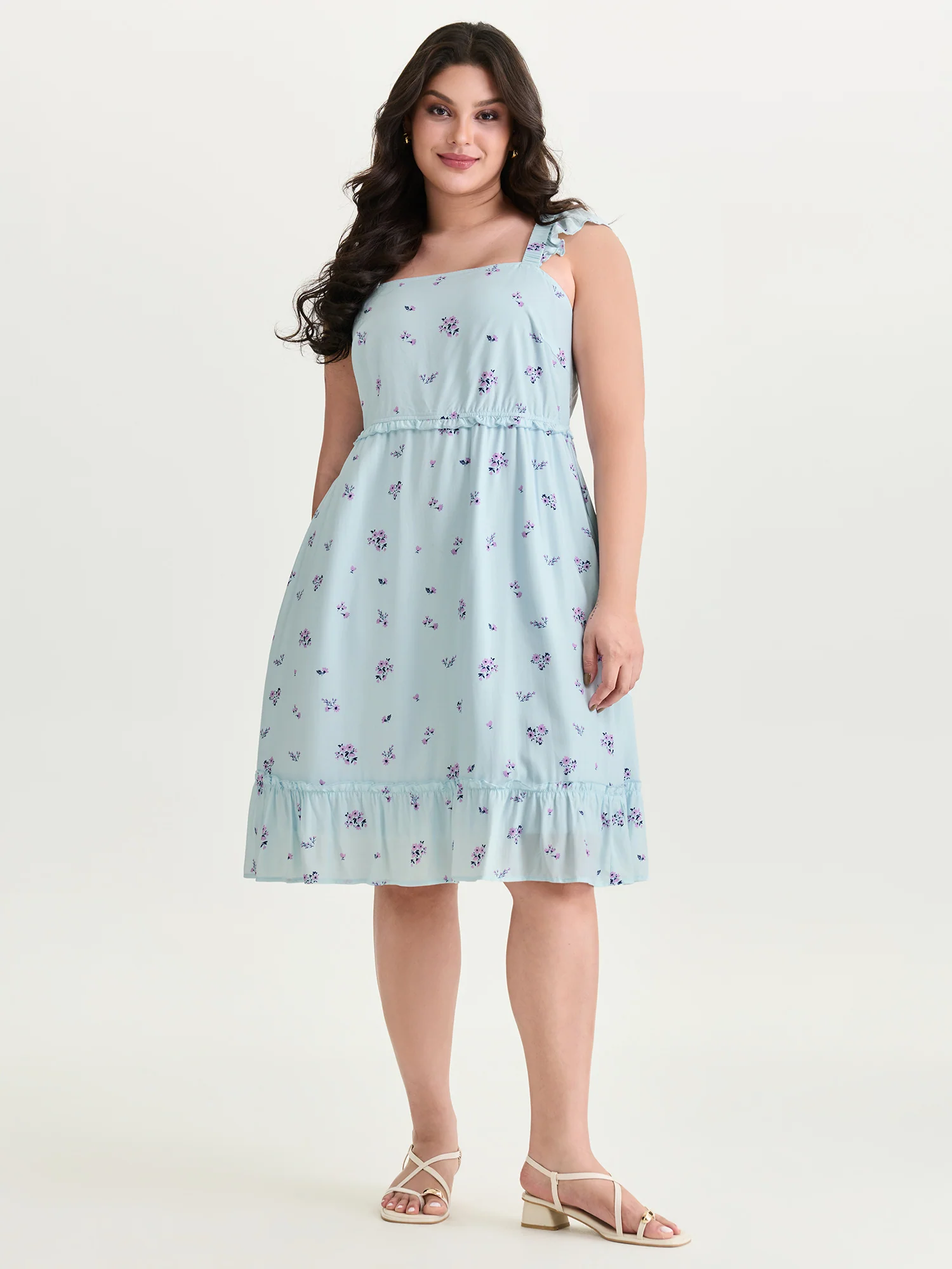 Soft Floral Print Ruffled Detail Mini Dress - Image 3