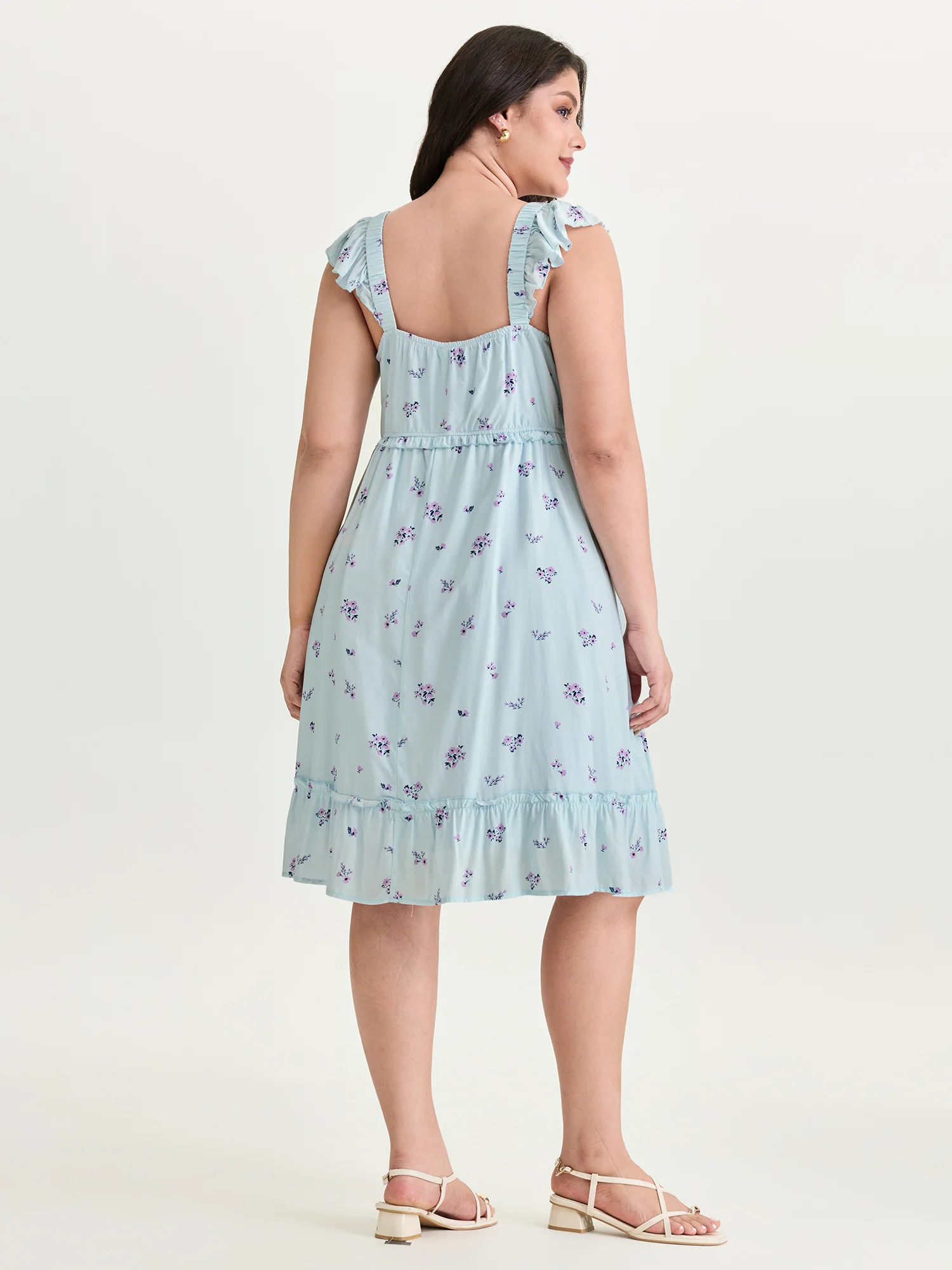 Soft Floral Print Ruffled Detail Mini Dress - Image 4