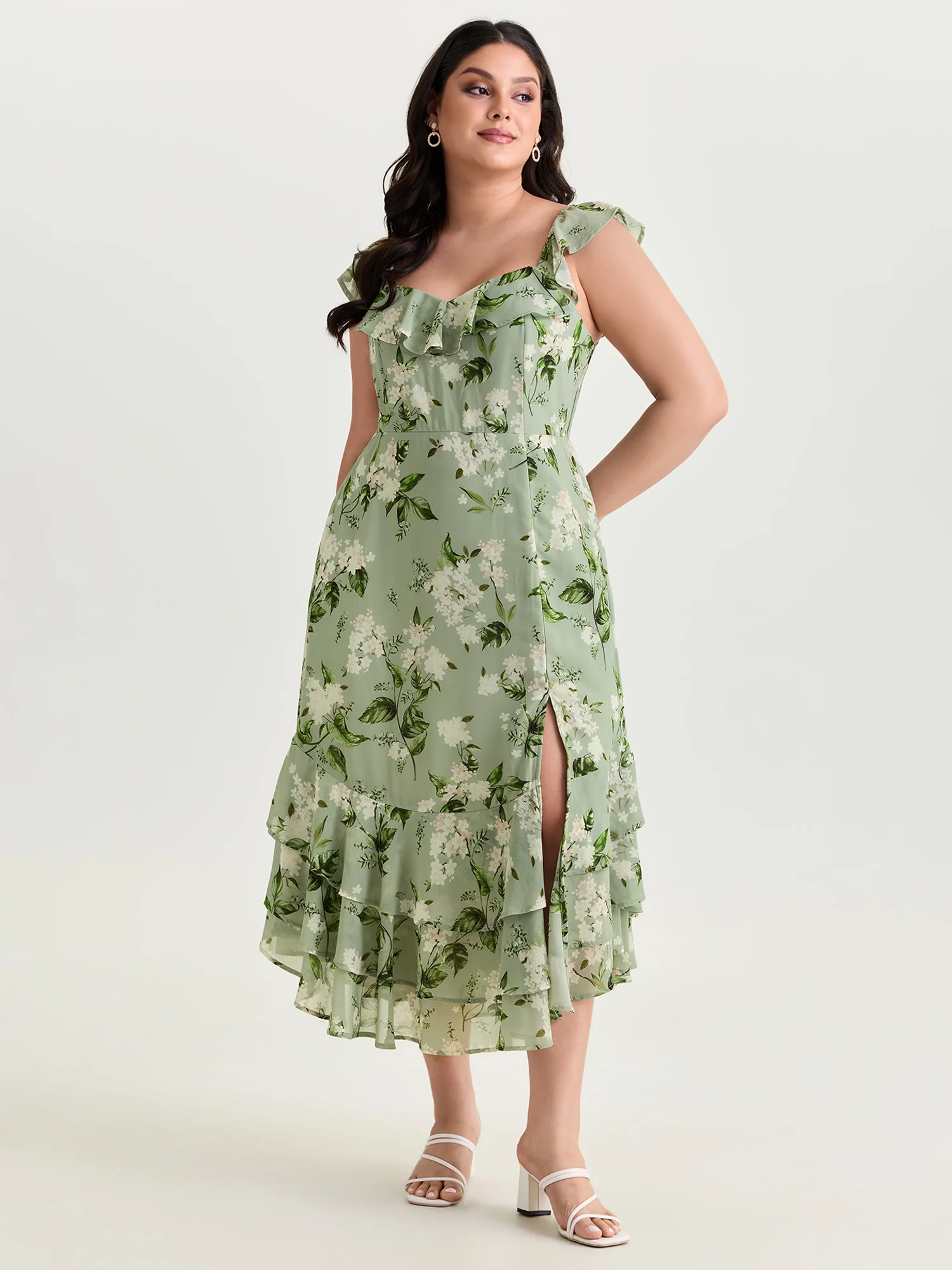 Soft Floral Print Ruffled Hem Midi Dress - Image 3