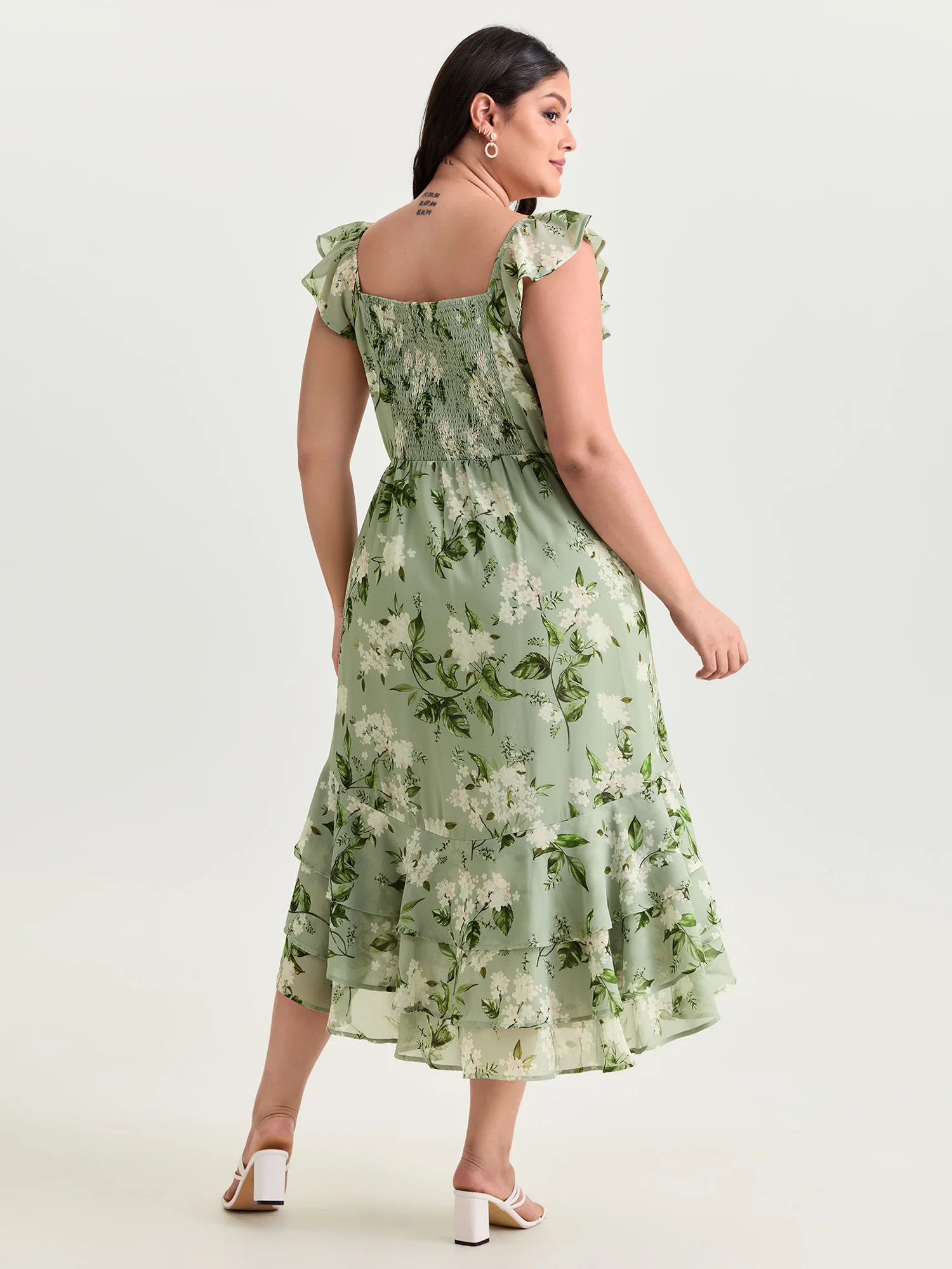 Soft Floral Print Ruffled Hem Midi Dress - Image 4