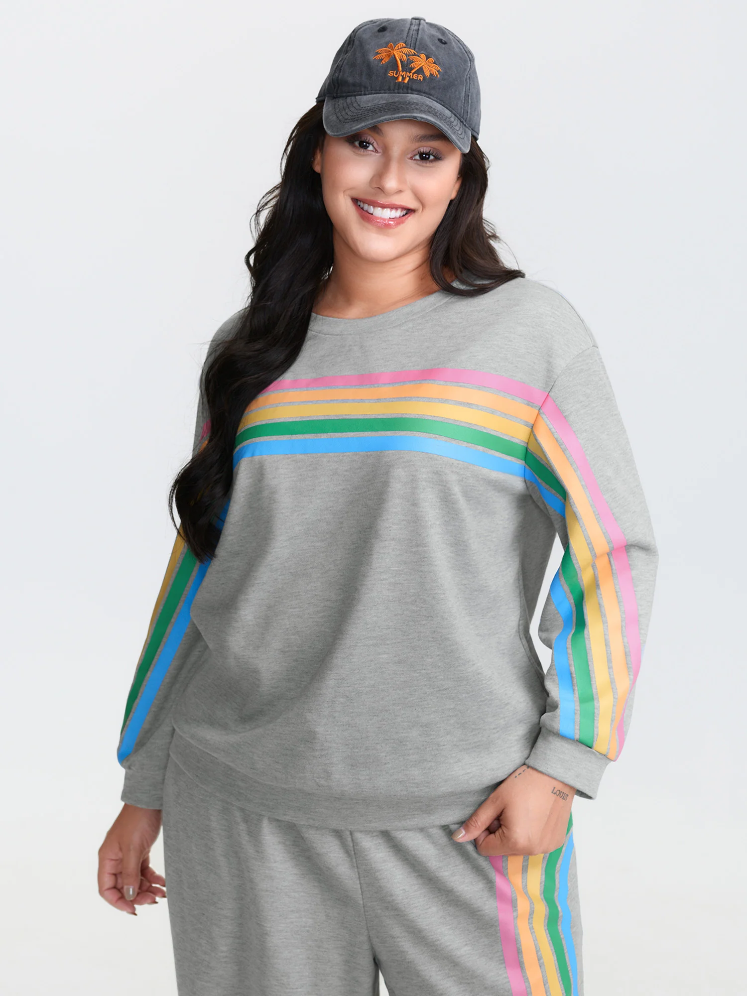 Soft Rainbow Print Round Neck Sweatshirt