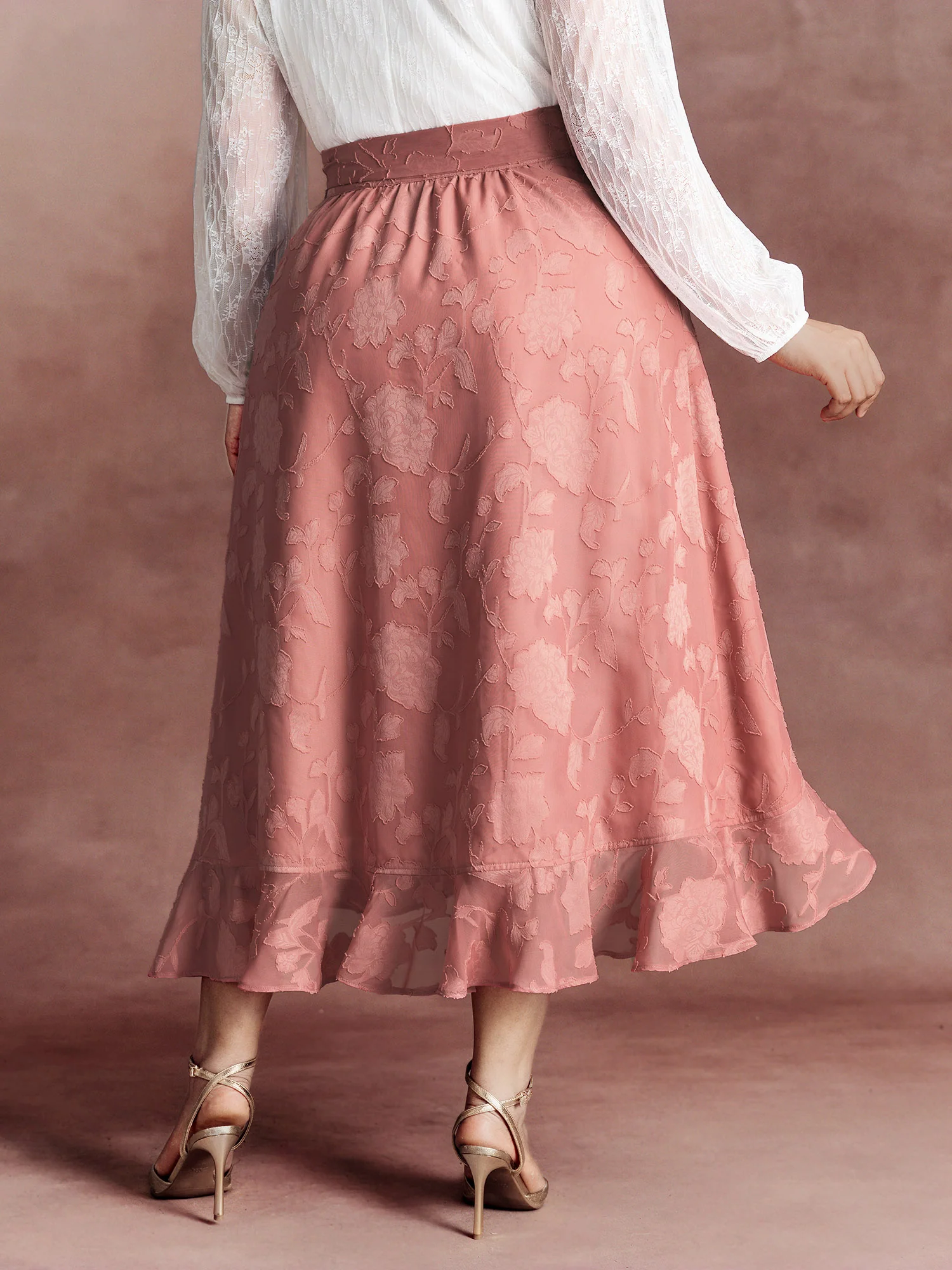 Soft Romance Jacquard High-Low Wrap Midi Skirt - Image 4