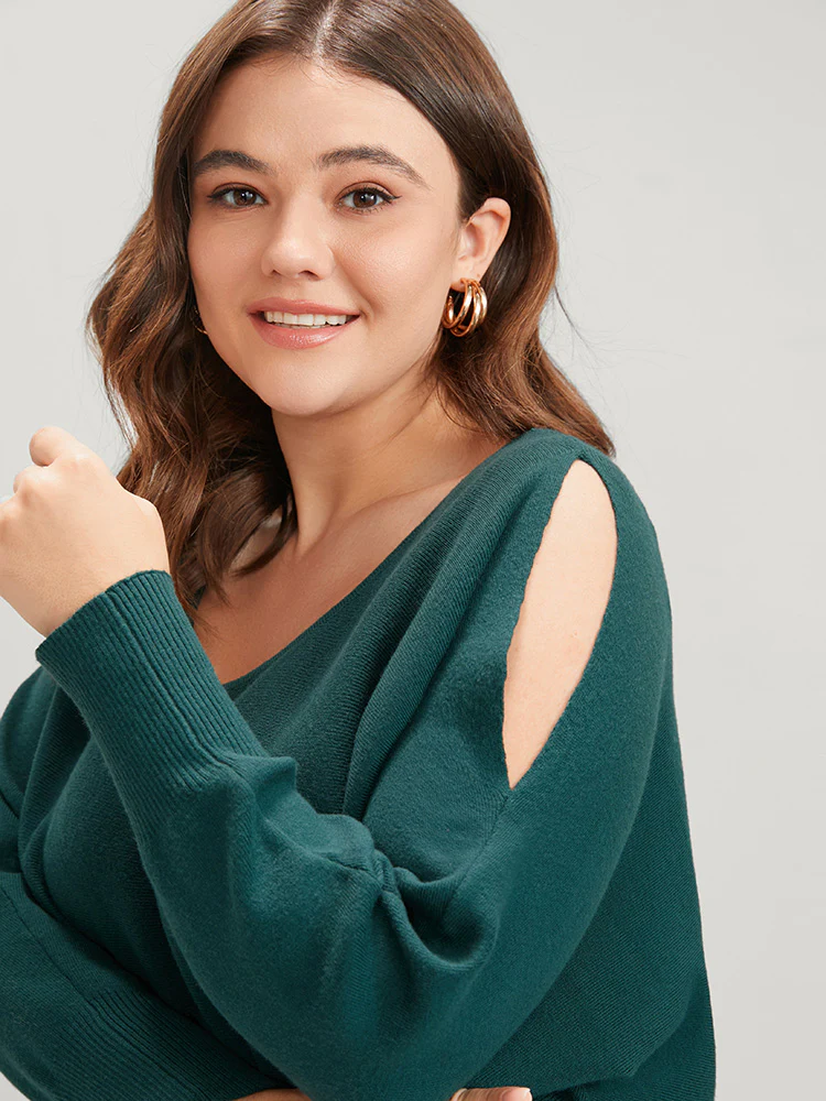 Solid Soft Sexy Yarn Knit Dolman Sleeve Cold Shoulder Knit Top - Image 4