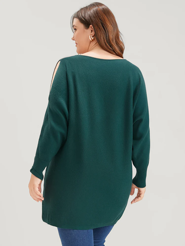 Solid Soft Sexy Yarn Knit Dolman Sleeve Cold Shoulder Knit Top - Image 5