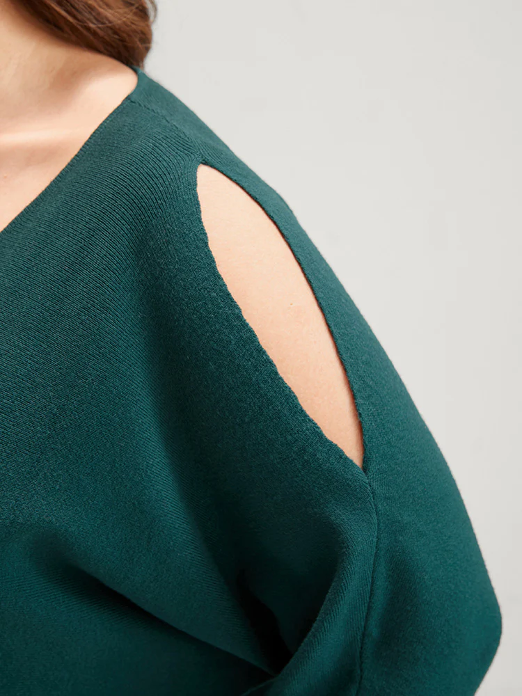 Solid Soft Sexy Yarn Knit Dolman Sleeve Cold Shoulder Knit Top - Image 8