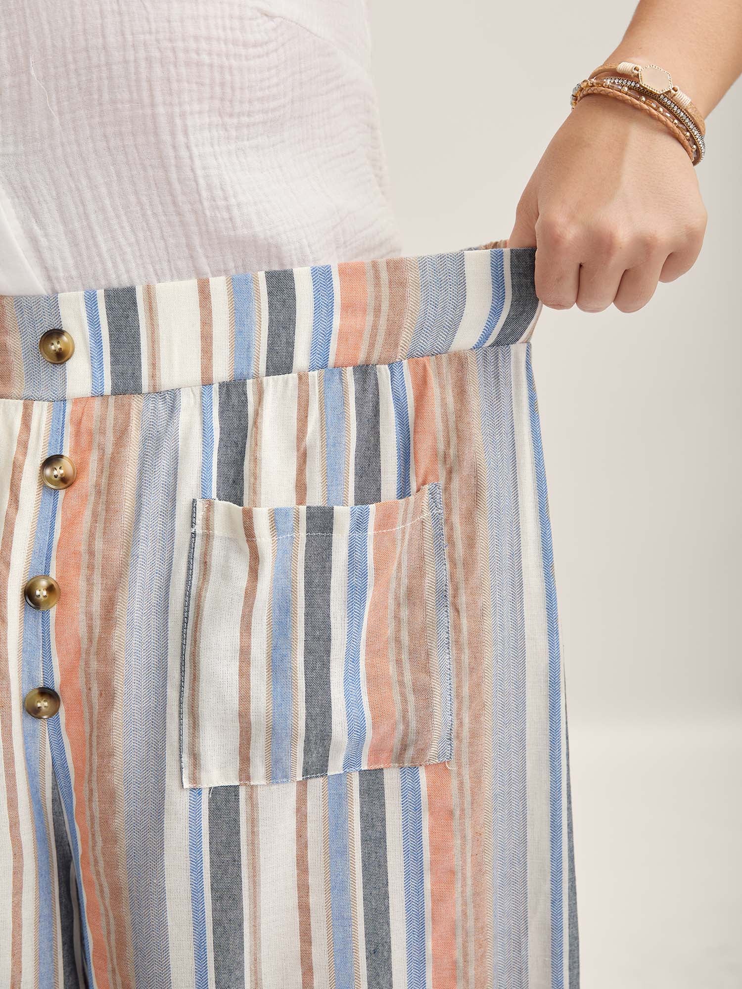 Soft Stripes Button Wide-Leg Pants - Image 3
