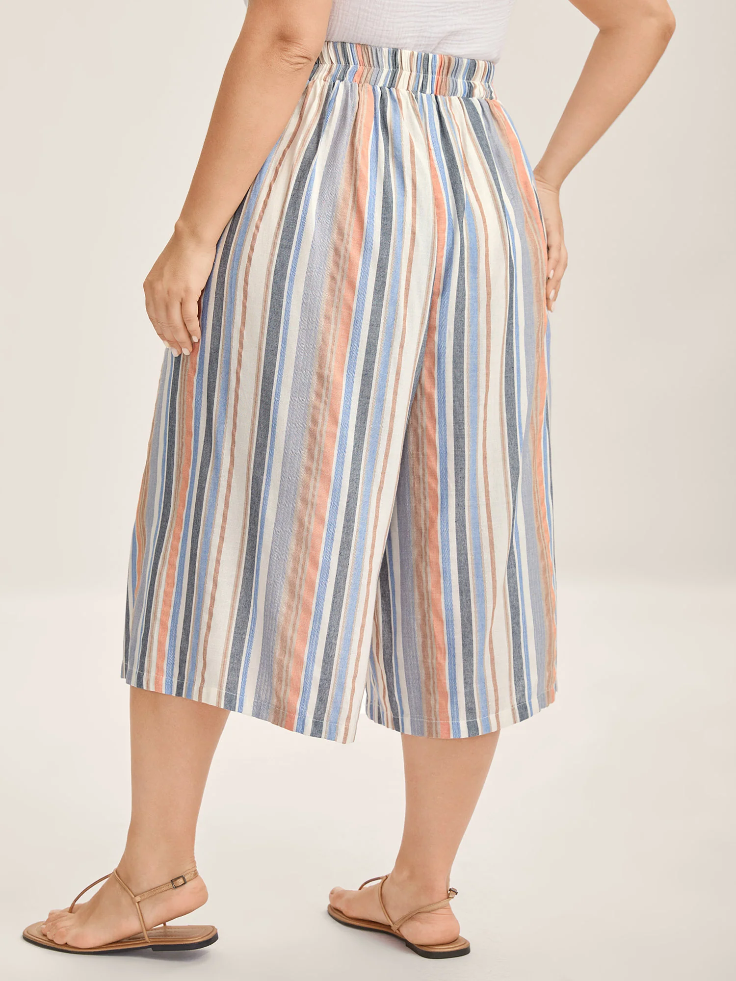 Soft Stripes Button Wide-Leg Pants - Image 4