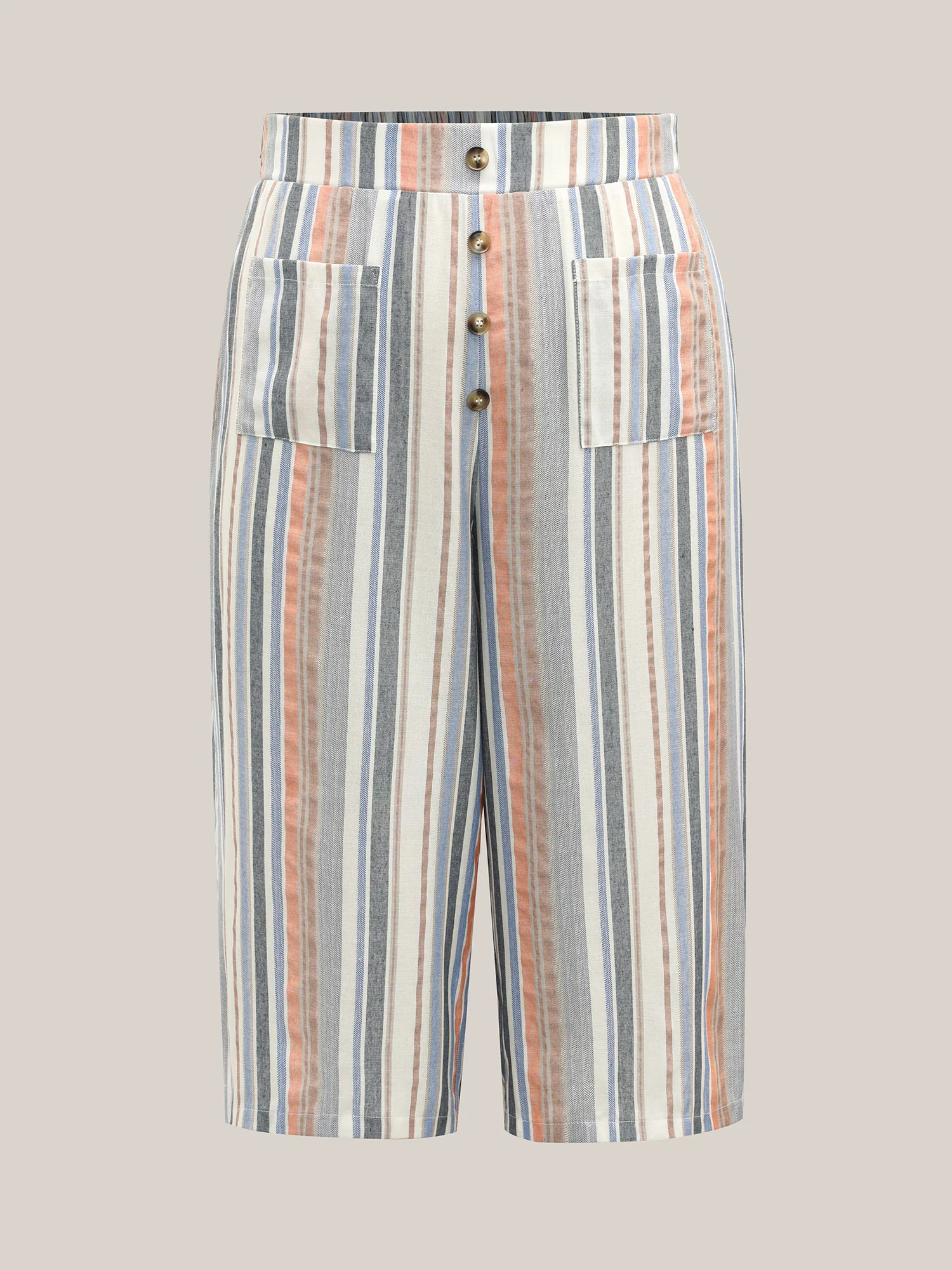 Soft Stripes Button Wide-Leg Pants - Image 7