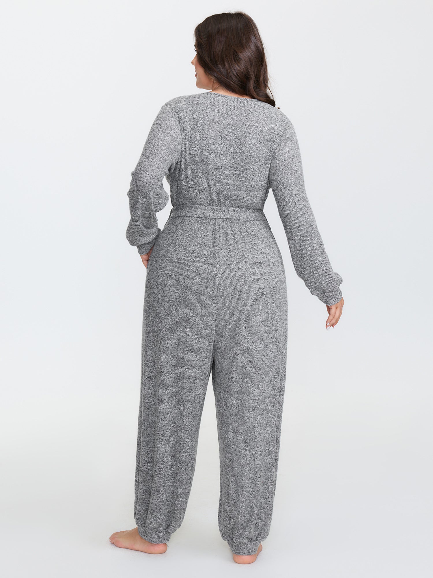 Soft Wrap Waist-Tie Pockets Lounge Jumpsuit - Image 3