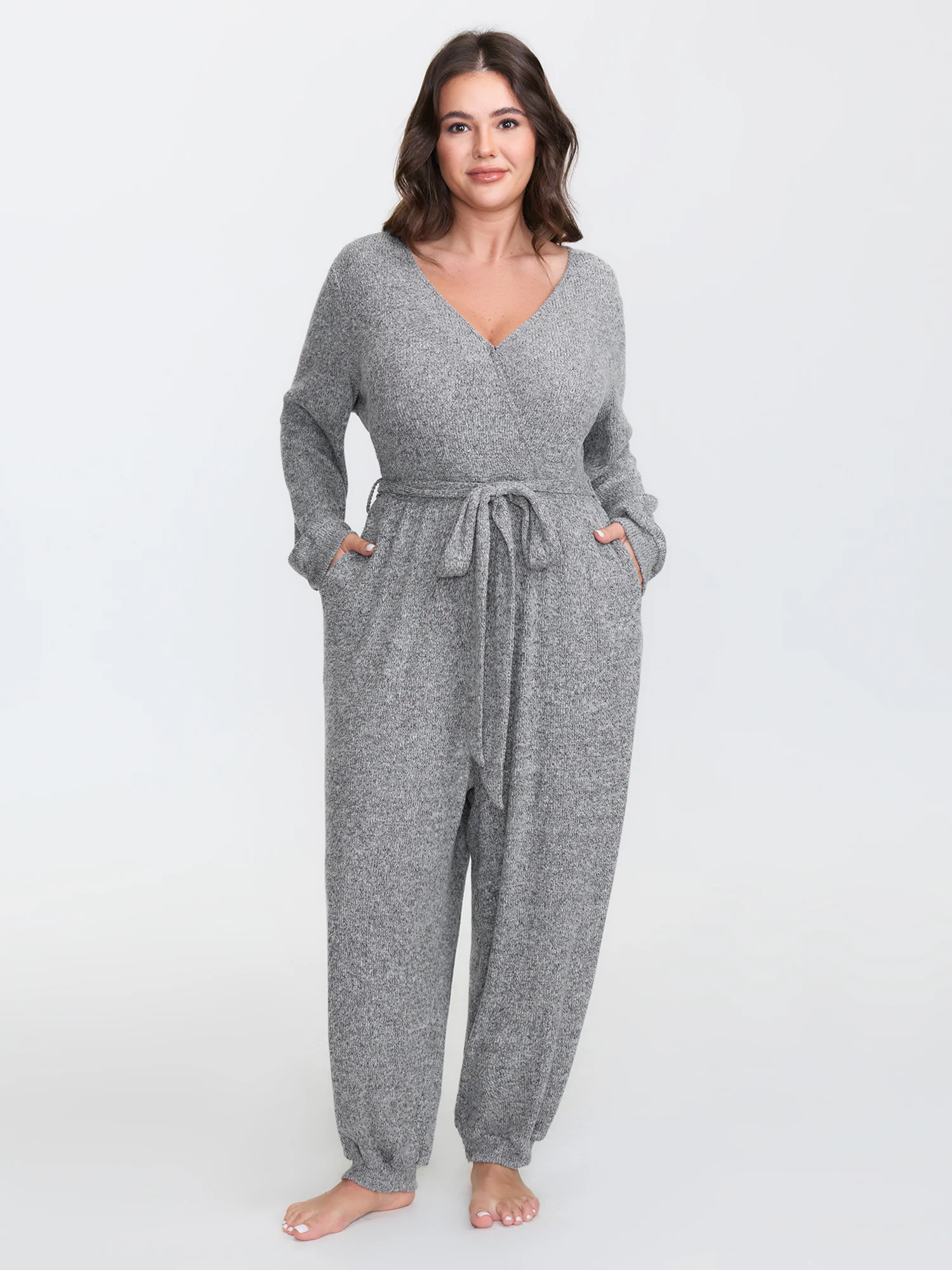 Soft Wrap Waist-Tie Pockets Lounge Jumpsuit - Image 4