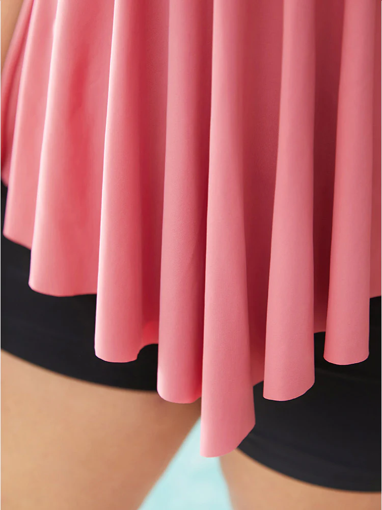 Solid A Line Crossover Asymmetrical Hem Tankini Top - Image 8