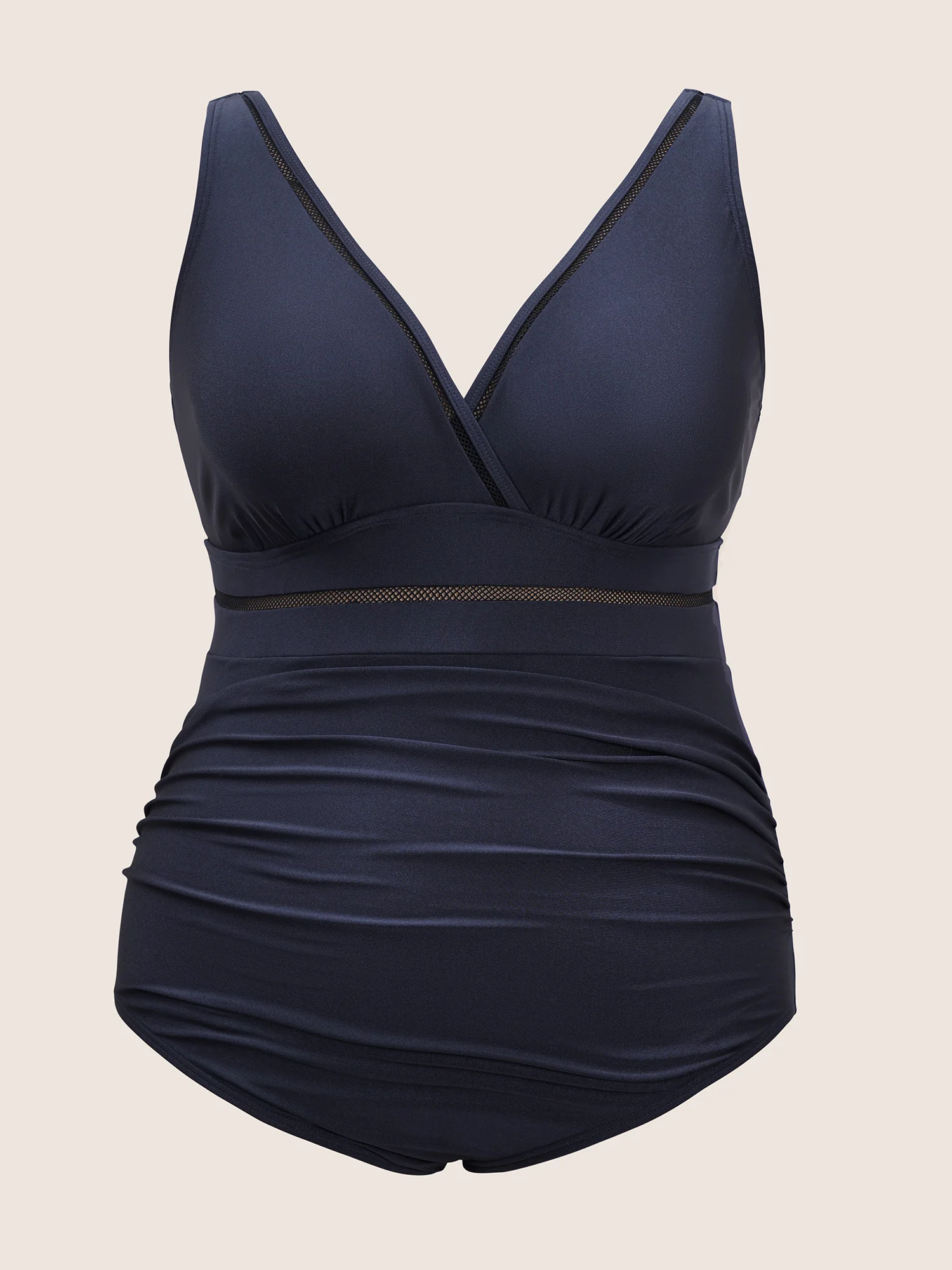 Solid Adjustable Straps Gathered One Piece Swimsuit - Image 12
