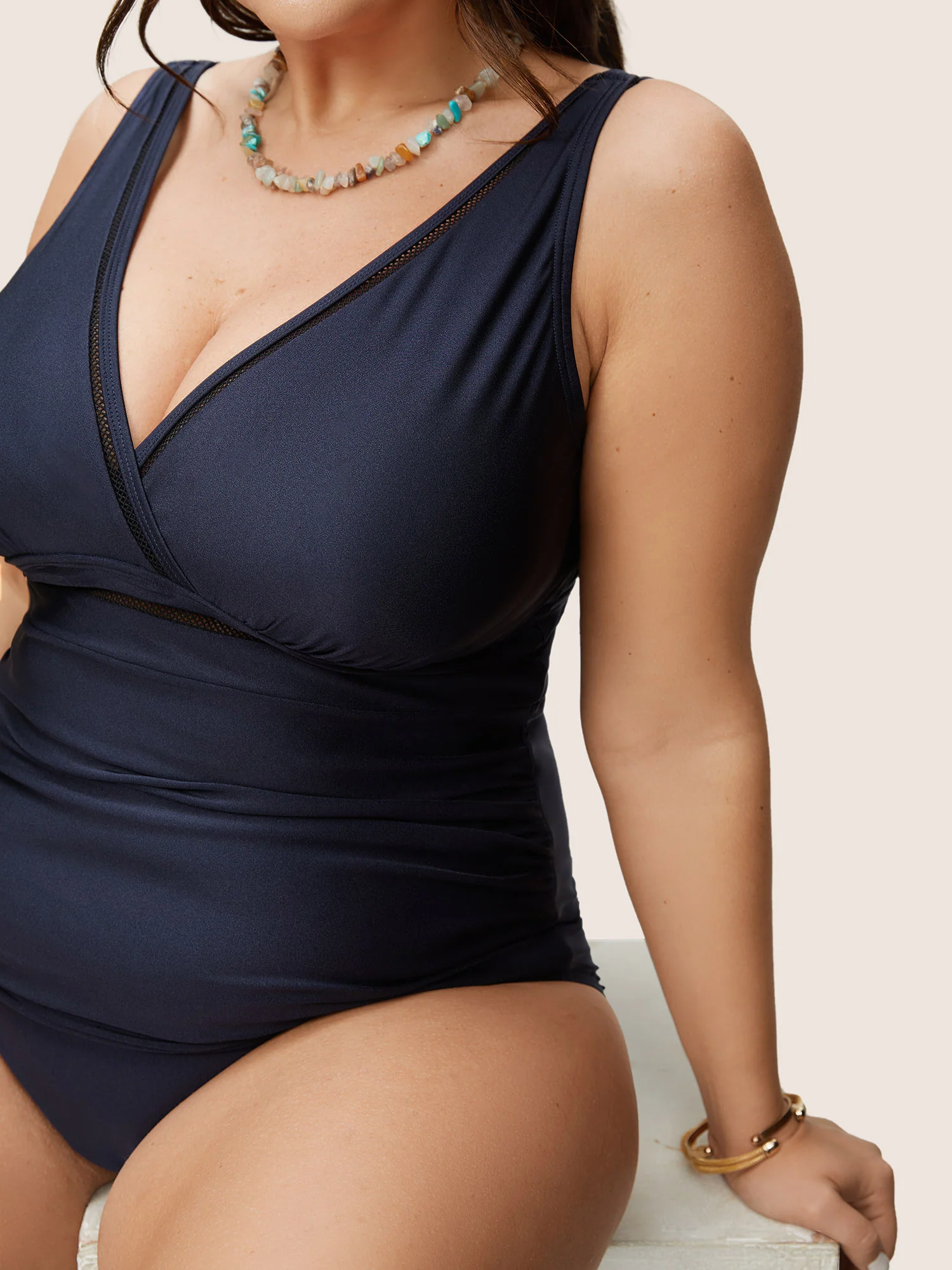 Solid Adjustable Straps Gathered One Piece Swimsuit - Image 14