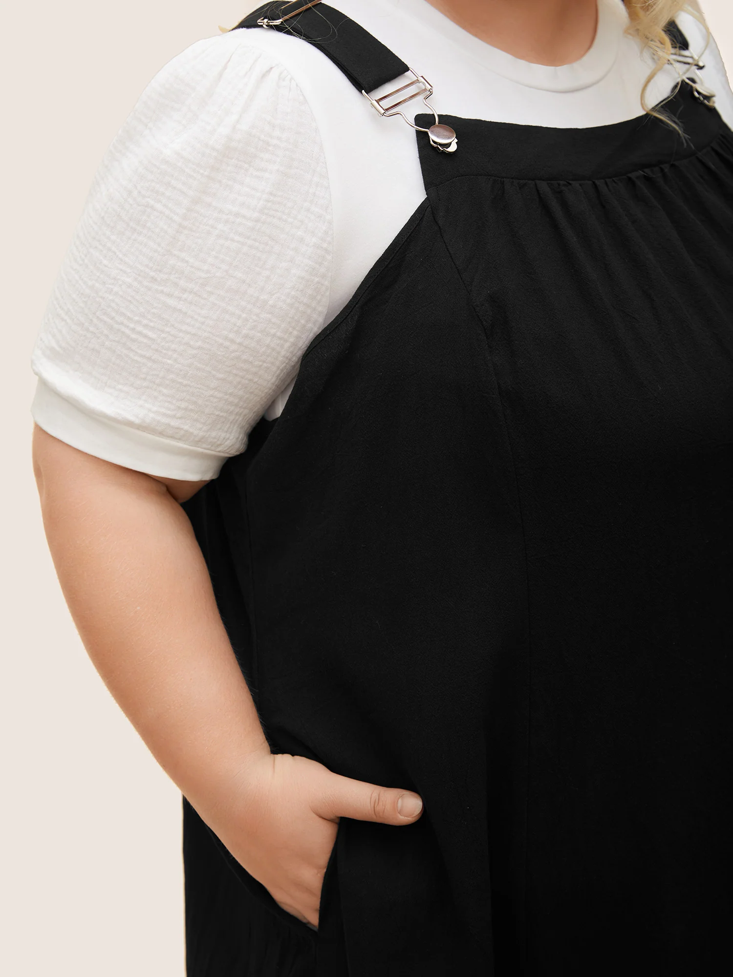 Cotton Solid Adjustable Straps Pocket Midi Dress - Image 5